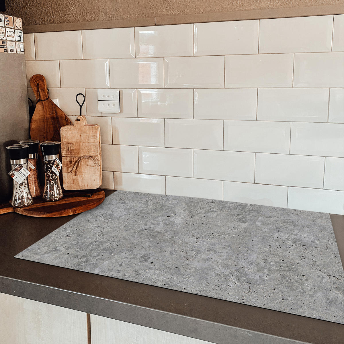 HERDABDECKPLATTE Beton - Schiefer - Grau - Struktur aus Beton Ceranfeldabdeckung 80x52 cm - Hellgrau, Kunststoff (80/52/0.2cm) - MuchoWow