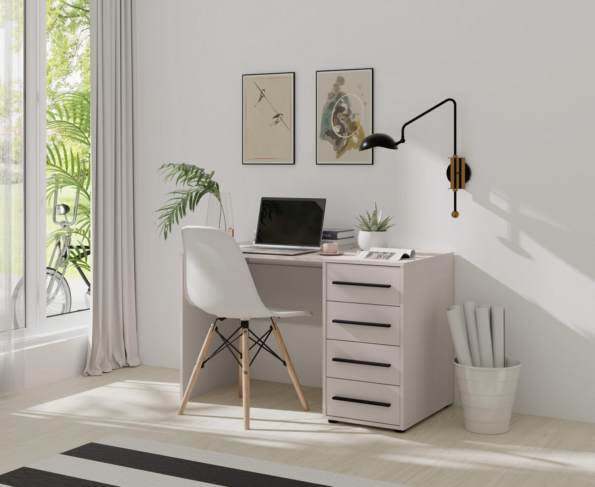 SCHREIBTISCH Modena 120x60 in Kaschmirfarbe mit Schubladen - Kaschmir/Schwarz, Holzwerkstoff/Kunststoff (60/120/75cm) - Ravio