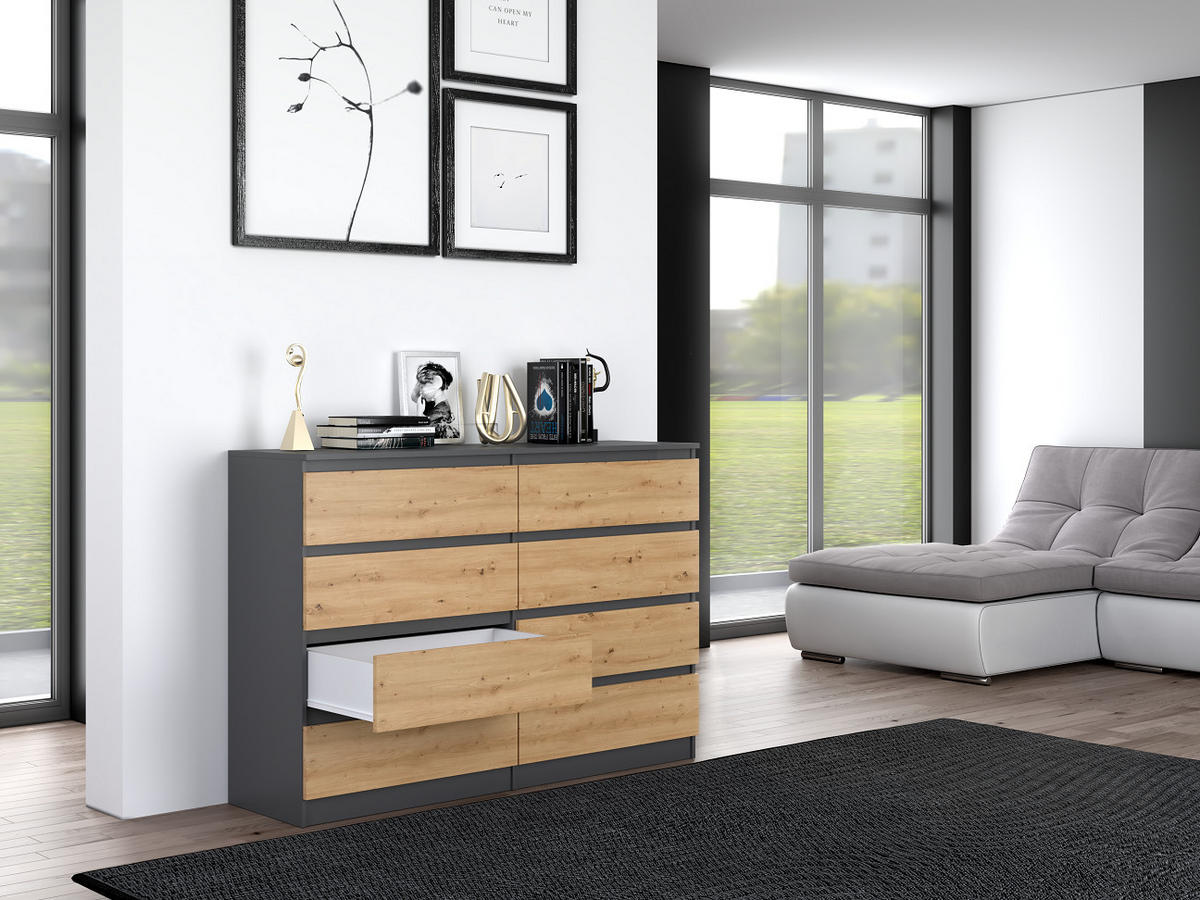 KOMMODE MALWA M8 140 - ANTHRAZIT / EICHE ARTISAN - Anthrazit/Eiche Artisan, Holzwerkstoff (138/97/40cm) - CDF