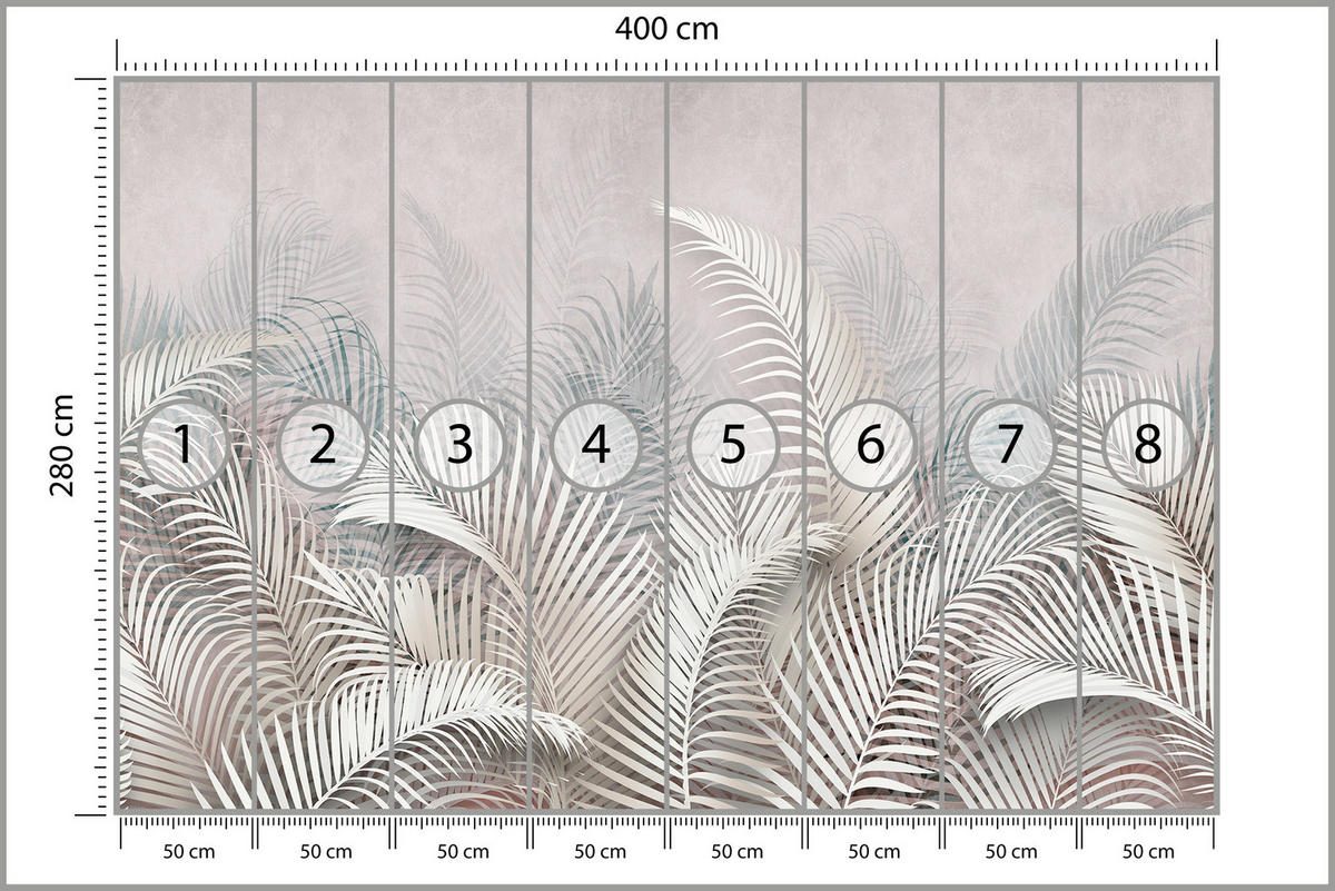 FOTOTAPETE für Schlafzimmer Tropische Blätter Palmenblätter Delikat 400x280 - Beige/Braun, Papier (400/280cm) - Muralo
