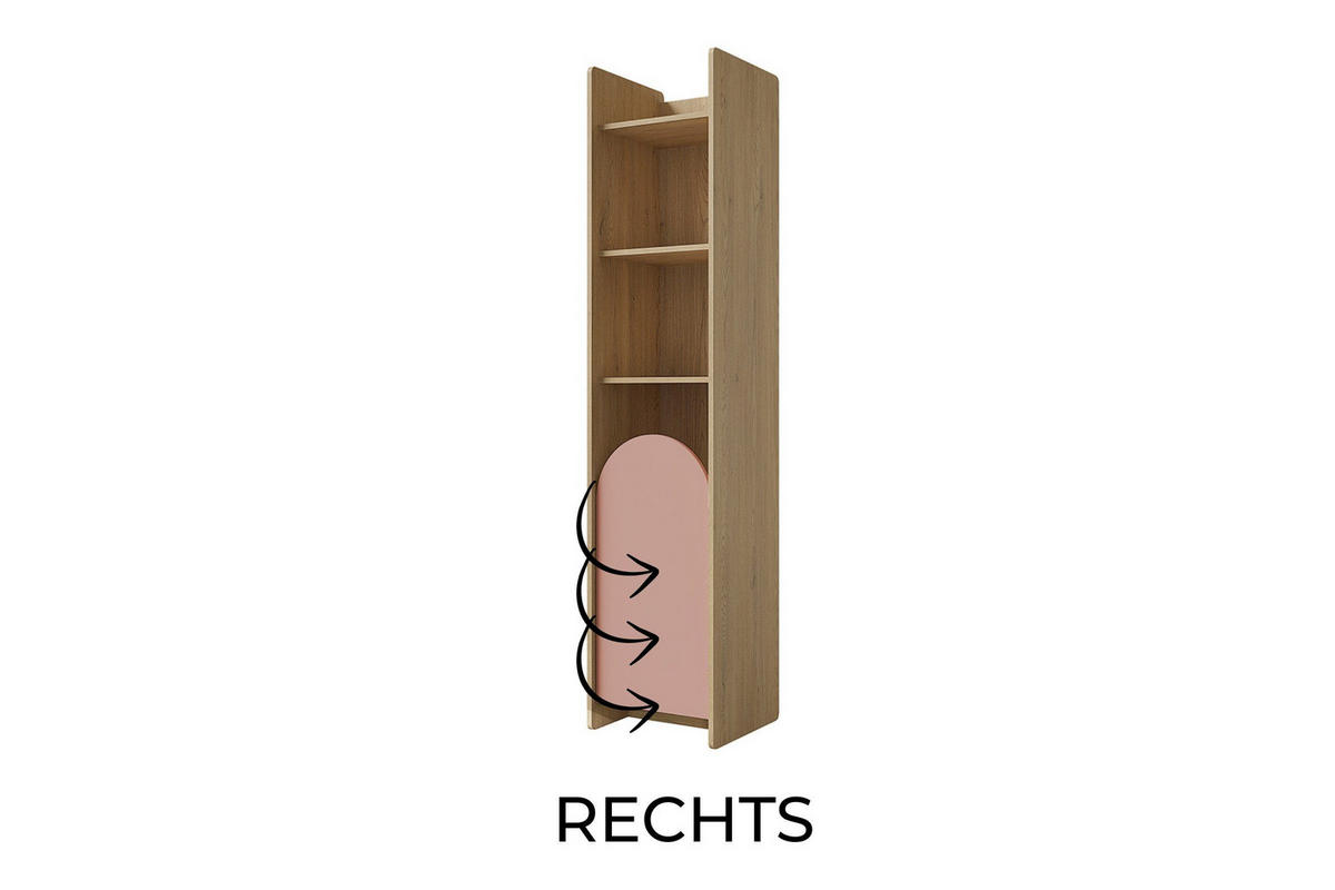 KINDERREGAL LEXO 03 43/198/40 cm in Eiche Cremona/Macadamia/Puderrosa (rechts) - Eichefarben/Beige, Holzwerkstoff (43/198/40cm) - Deine Möbel 24