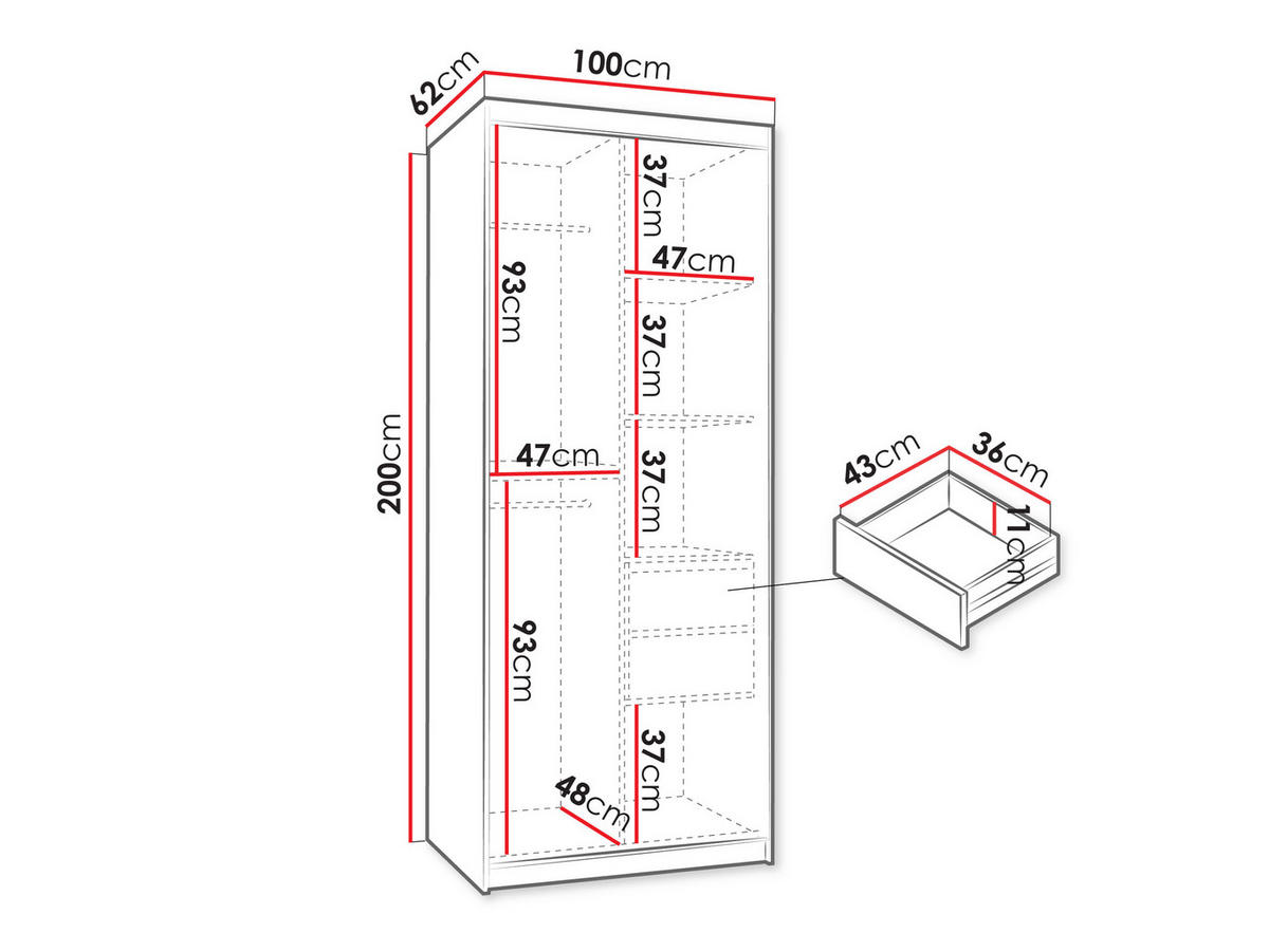 SCHWEBETÜRENSCHRANK Wika 100 cm mit Schubladen - Kaschmir/Silberfarben, Holzwerkstoff/Kunststoff (100/200/62cm) - MIRJAN24