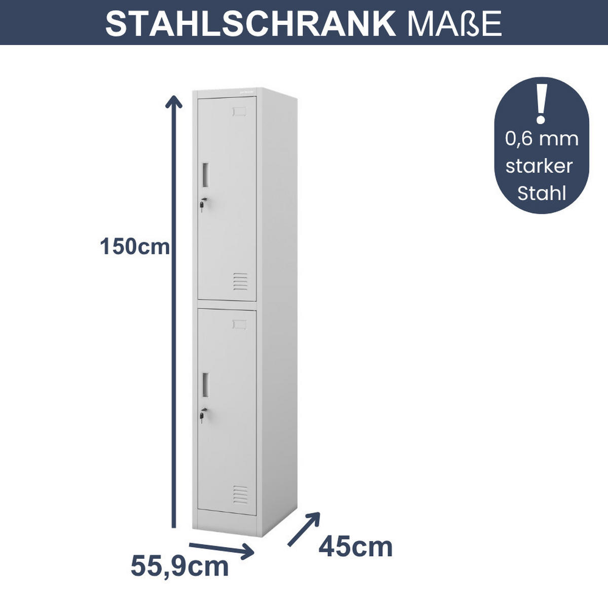 UMKLEIDESCHRANK Spind IGOR 2 Abteile 185x31,7x45cm Grau - Grau, Metall (31.7/185/45cm) - Jan Nowak