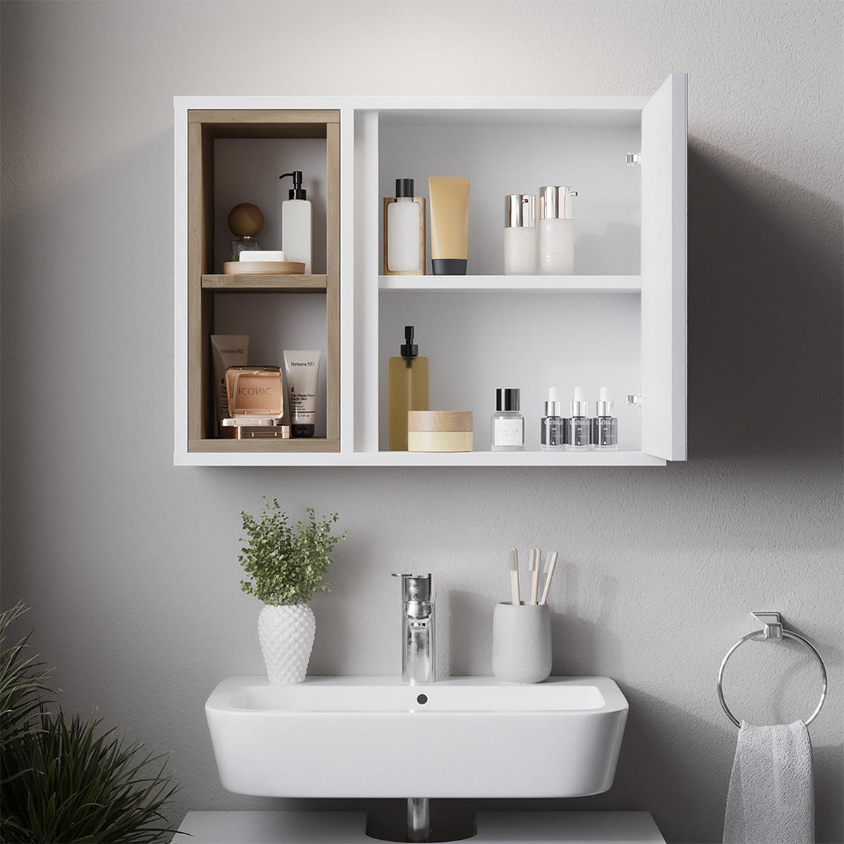 KOUPELNOVÝ NÁBYTEK Elnor Bílá/dub - bílá, kompozitní dřevo (60/61/30cm) - Vicco