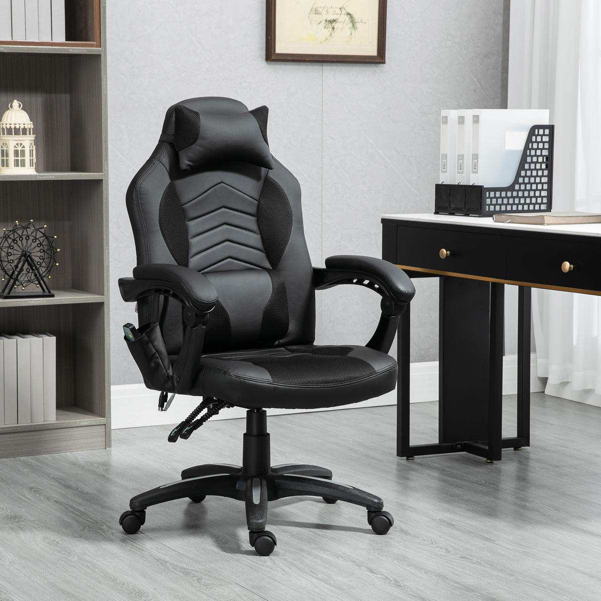 BÜROSTUHL Massagesessel, Schwarz - Schwarz, Leder (69/117/68cm) - HOMCOM