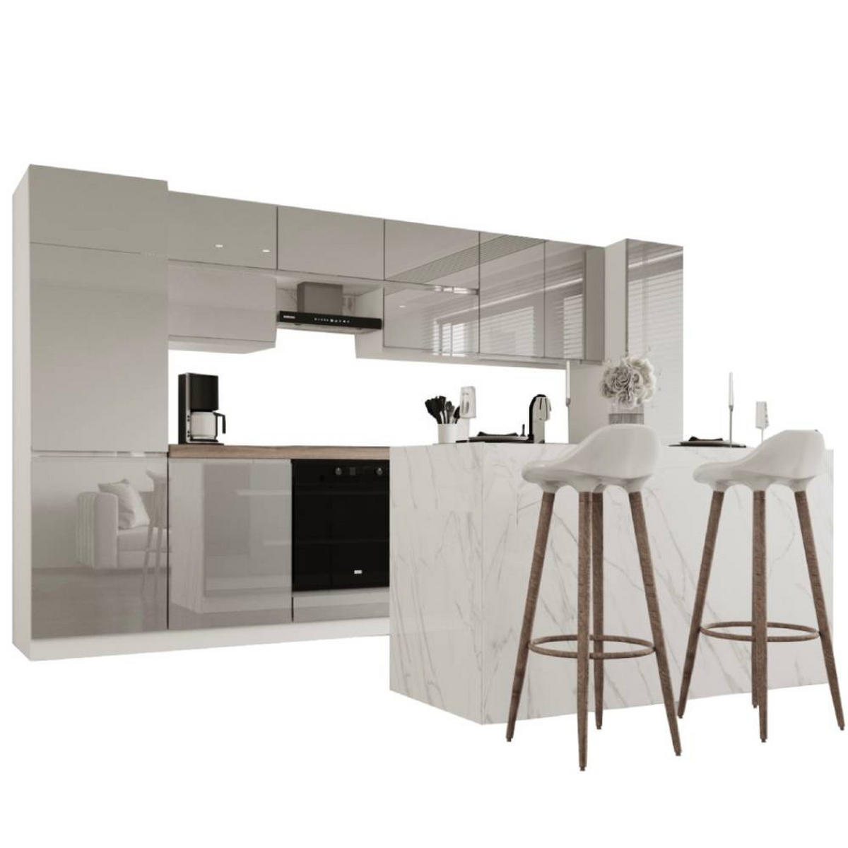 KÜCHENINSEL 360 cm - Aspen KA22-M360 - Grau/Hochglanz - Grau, Holz/Holzwerkstoff (360/212/58cm)