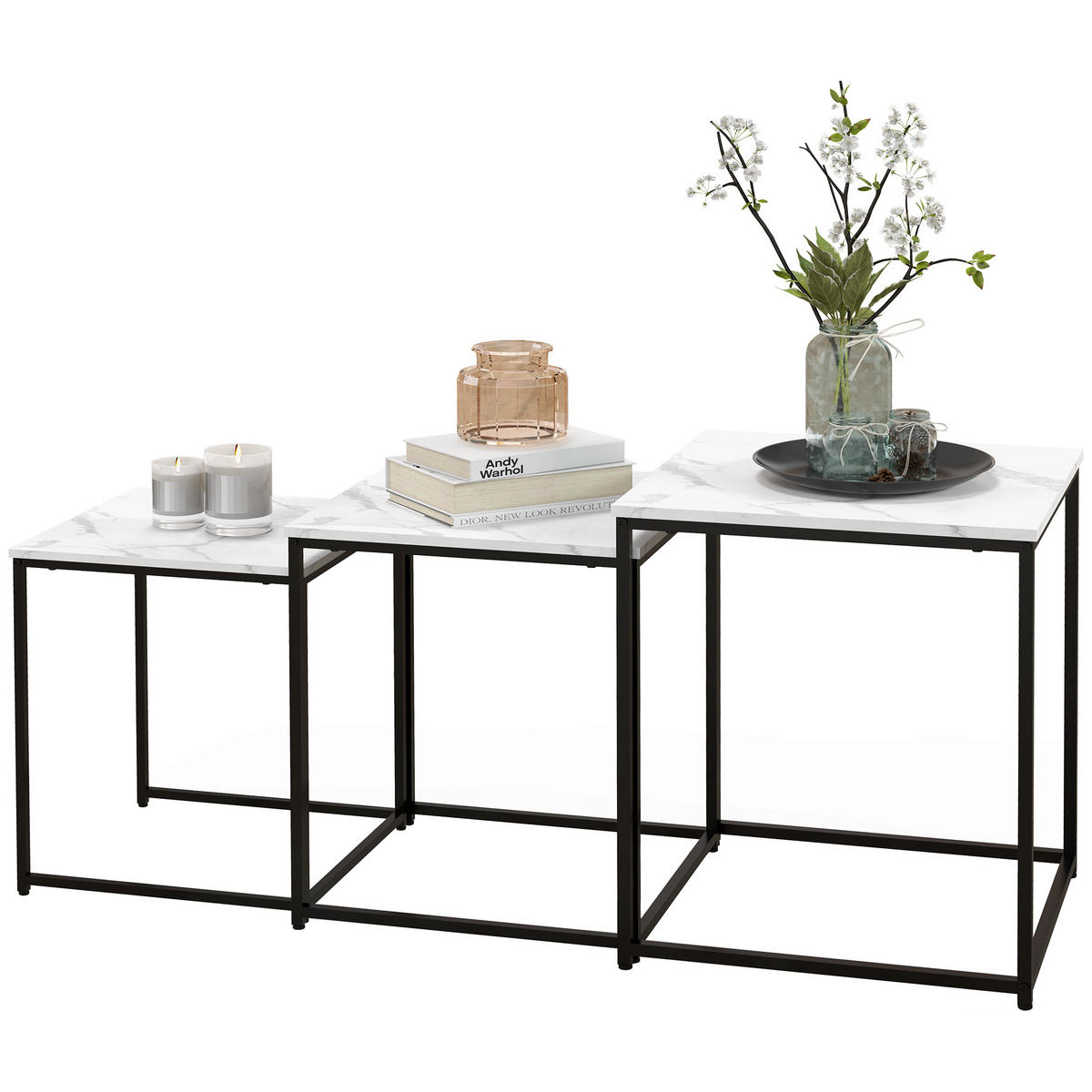 BEISTELLTISCH Weiß 3 Stück - Weiß, Naturmaterialien (50/50/60cm) - GiPP