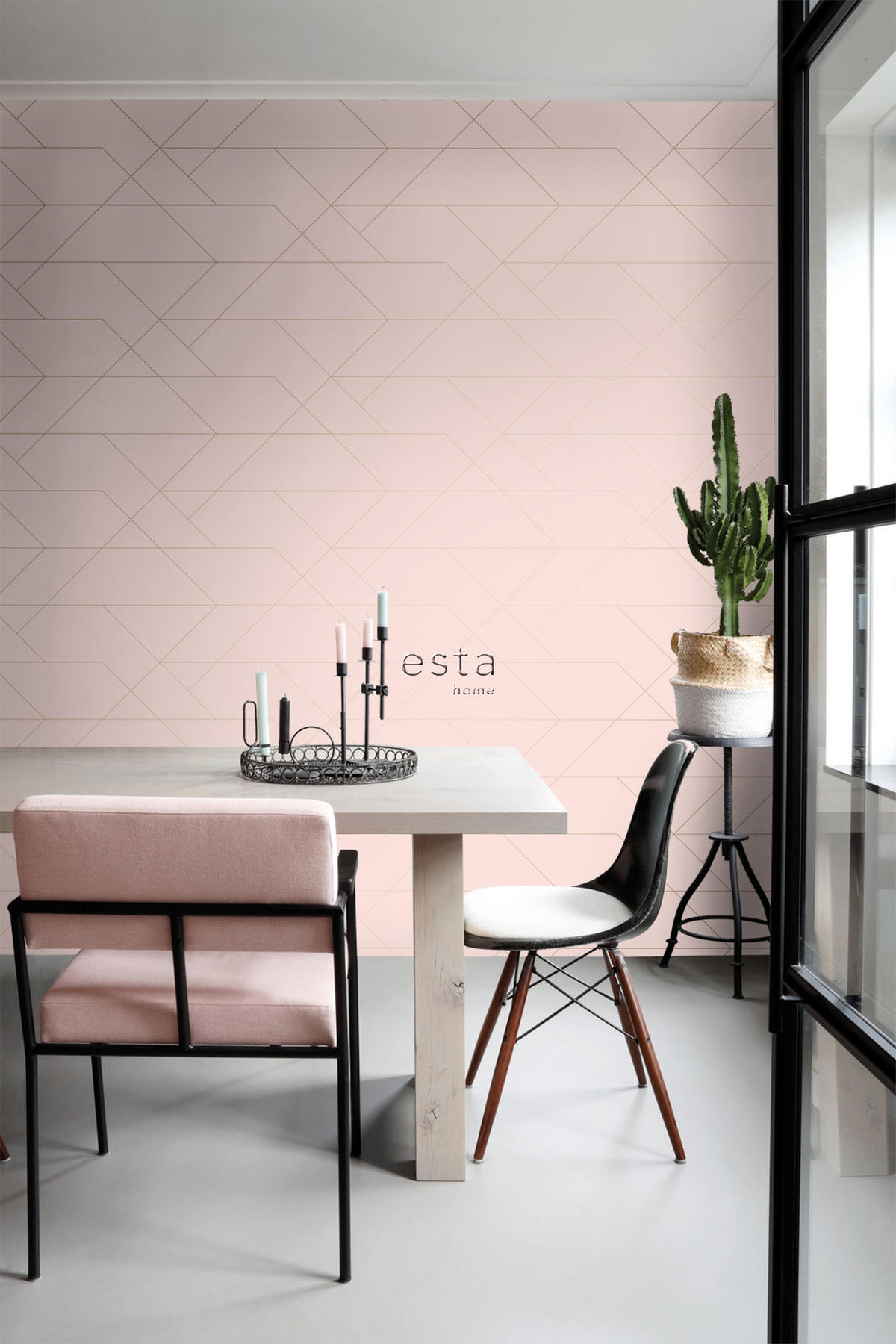 TAPETE grafische Linien 53 cm x 10.05 m - Pink, Papier (53/1000cm) - ESTAhome