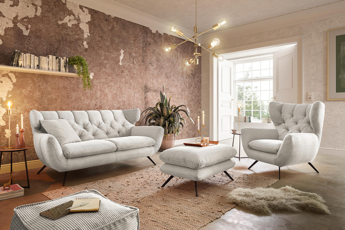SITZGRUPPE CHARME Cremeweiß - Creme, Textil (200/94/95cm) - KAWOLA