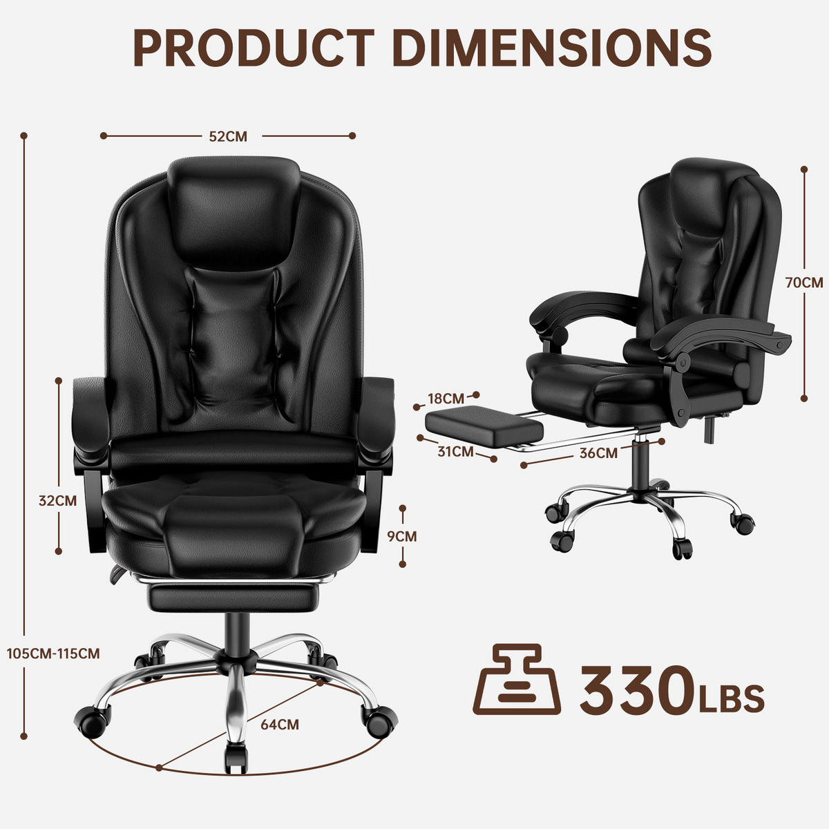 BÜROSTUHL Schwarz ergonomisch verstellbar mit Fußstütze - Schwarz, Metall (63/116/68cm) - Rattrix