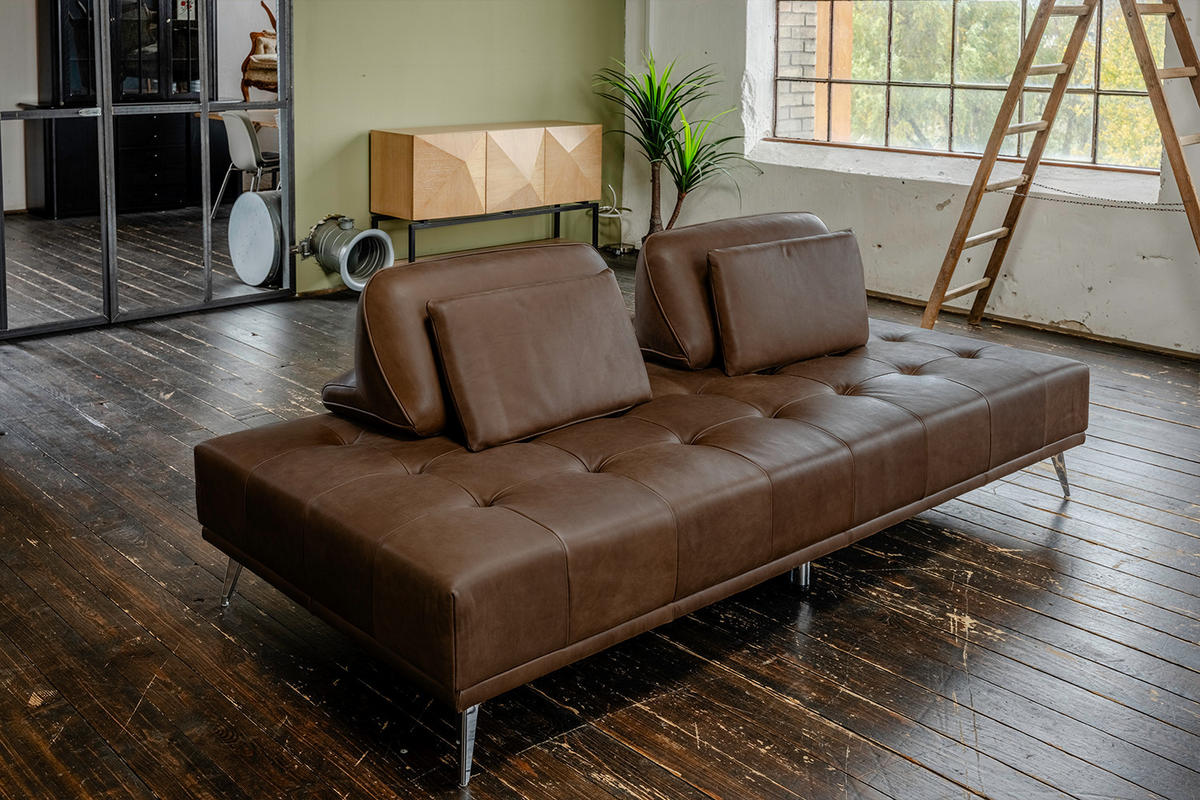 SOFA WIOLO Dunkelbraun Leder - Dunkelbraun/Silberfarben, Leder/Metall (240/83/110cm) - KAWOLA