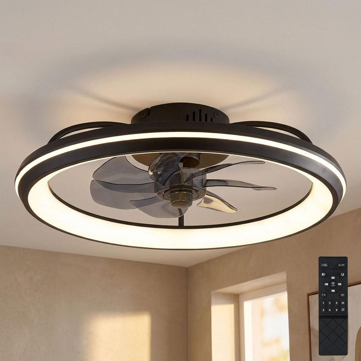 LED DECKENLEUCHTE Deckenventilator Schwarz Kunststoff - Schwarz, Metall (50/50/14cm) - Globo Lighting
