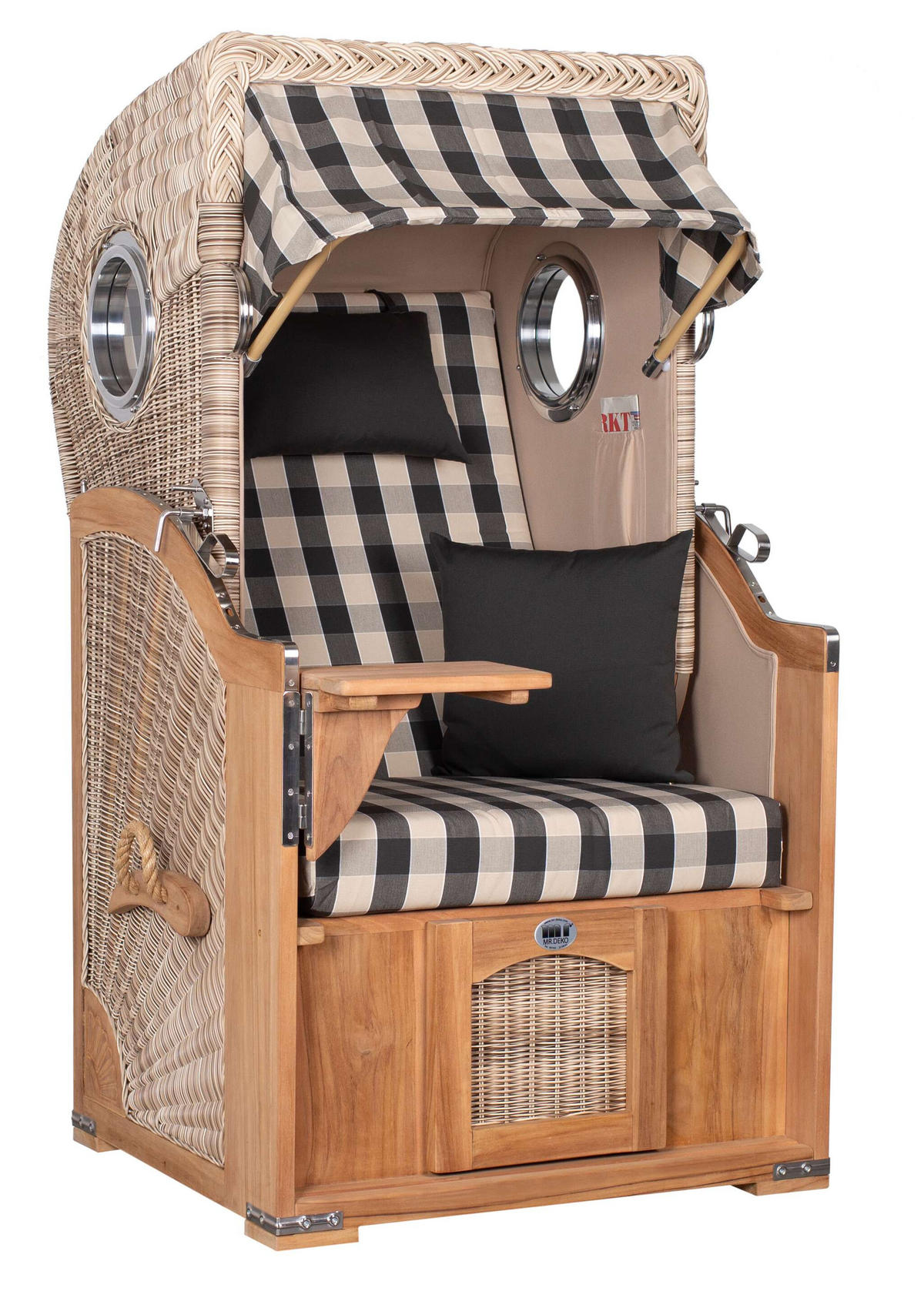 STRANDKORB Düne 1-Sitzer Teak 505 - Anthrazit/Braun, Holz/Textil (98/165/80cm) - Mr. Deko