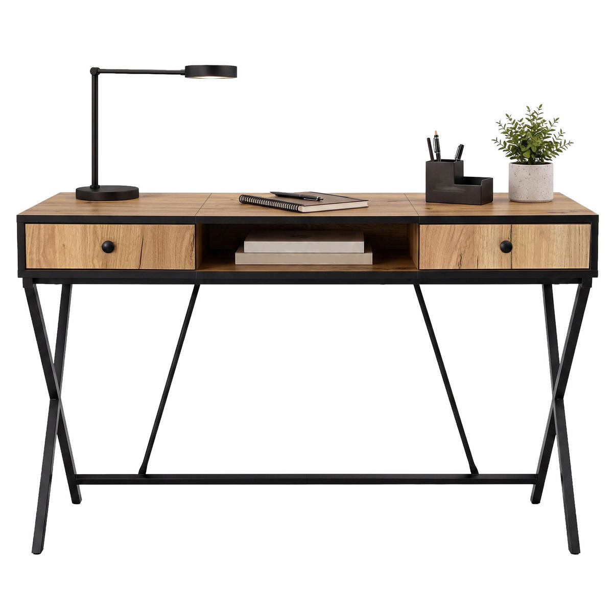 SCHREIBTISCH CROSSLINE 120 cm Eiche Craft - Eichefarben/Schwarz, Holzwerkstoff (50/120/80.5cm) - Akord