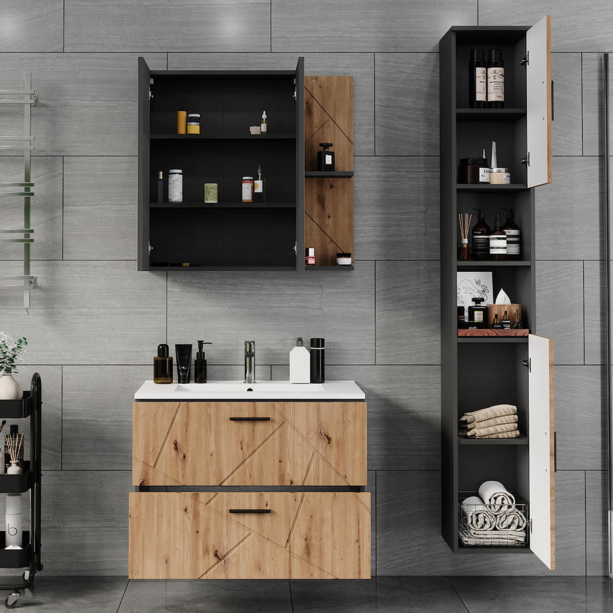 KOUPELNOVÝ NÁBYTEK Irma Antracit/Artisan - světle šedá/antracitová, kompozitní dřevo (80/57/44.6cm) - Vicco