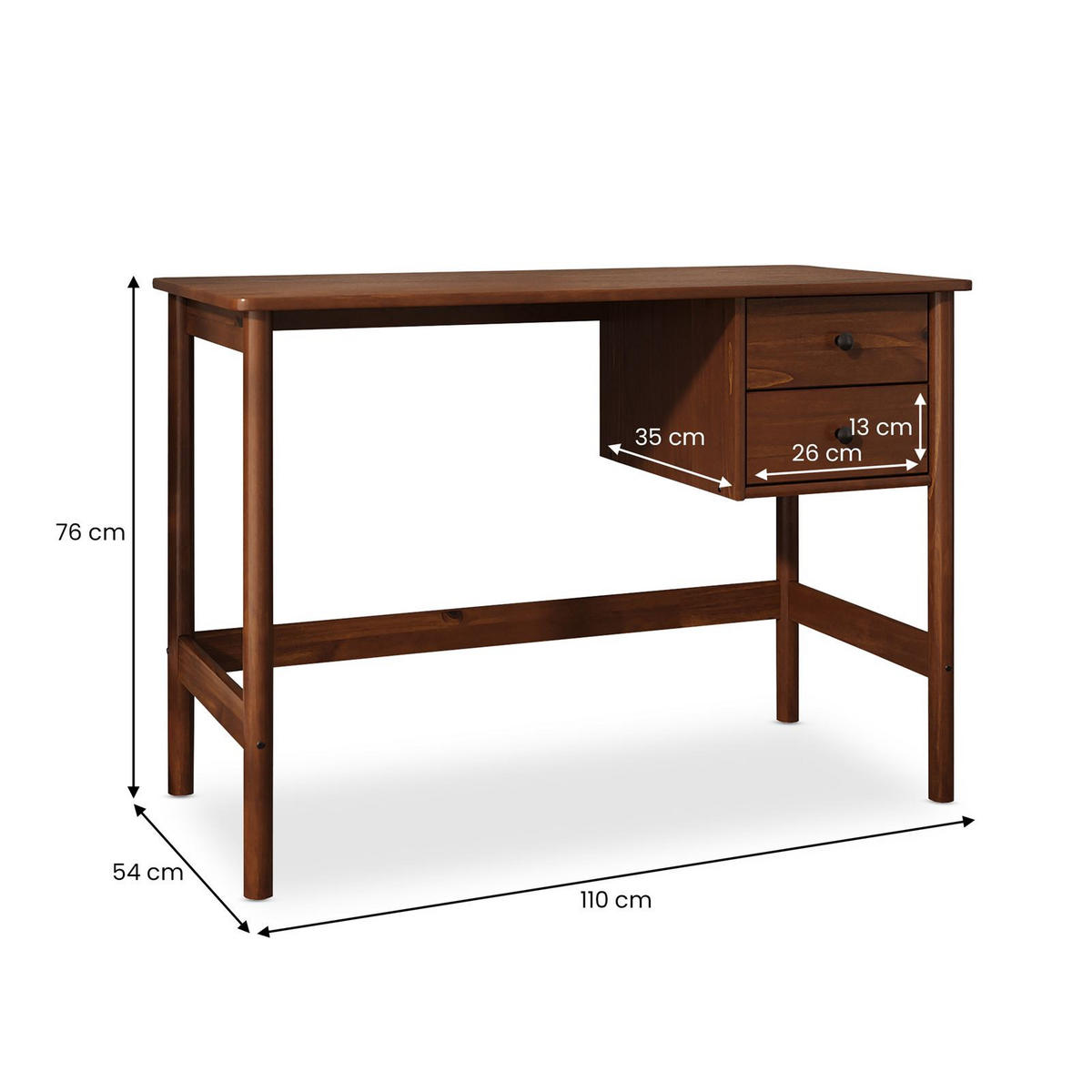 SCHREIBTISCH MARLO Kastanie - Kastanienfarben, Holz (54/110/76cm) - IDIMEX