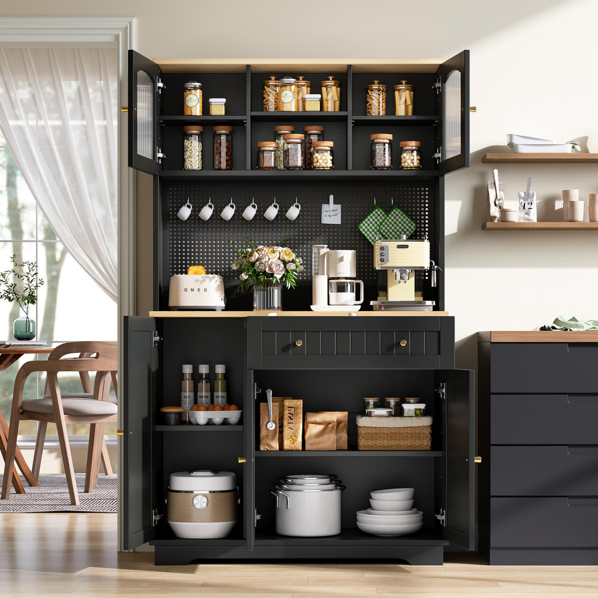 VITRINE 103.5x40x180cm Schwarz mit verstellbaren Böden - Schwarz, Holzwerkstoff (103.5/180/40cm) - FLIEKS