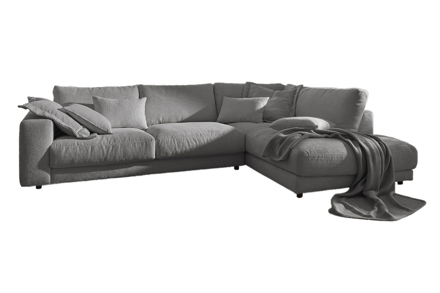 ECKSOFA MADELINE Grau Cord - Schwarz/Grau, Kunststoff/Textil (325/224cm) - KAWOLA
