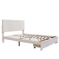 POLSTERBETT 140x200 cm mit höhenverstellbarem Kopfteil - Integrierte Bettschublade am Fußende - ohne Matratze - Beige - Beige, Textil (140/200cm) - DELFA