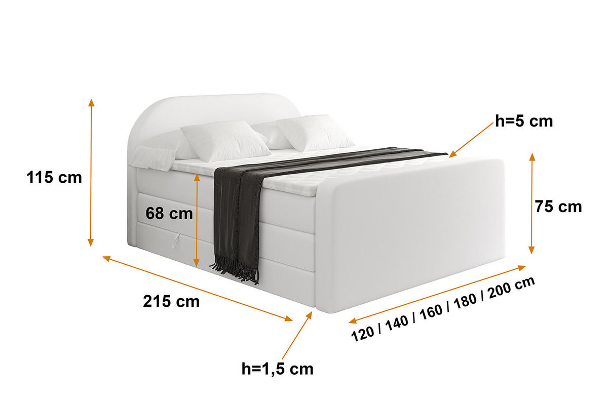 BOXSPRINGBETT mit Matratze und Lattenrost - NOX-Z KING-160x200 - Weiß Kunstleder - Weiß, Holzwerkstoff (160/200cm) - ALTDECOR