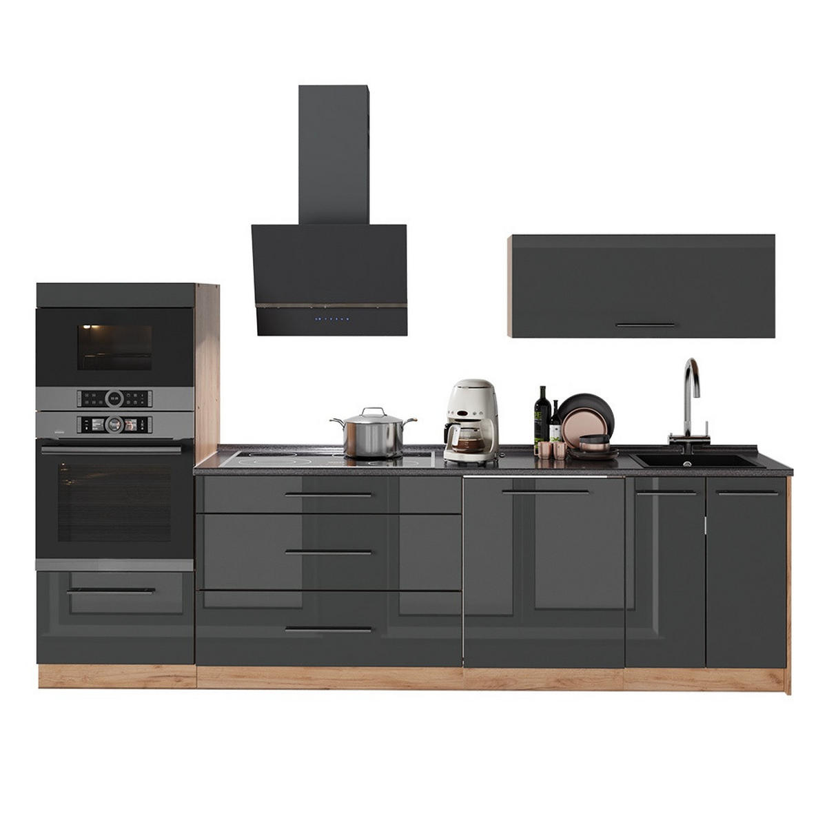KUHINJA Fame-Line, Antracit z visokim sijajem/Zlati hrast z močjo, 280 cm, DP Marmor - barve hrasta/antracit, leseni material (280/153.6/60cm) - Vicco