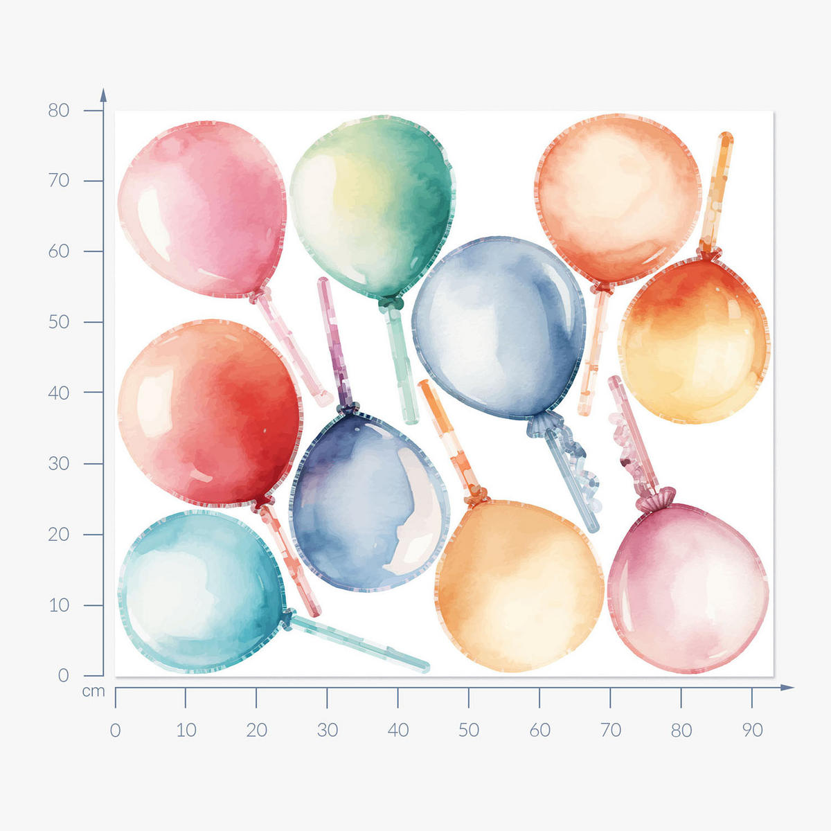 WANDAUFKLEBER 80x93cm - Bunte Luftballons - Multicolor, Kunststoff (80/93/0.1cm) - Wallfluent