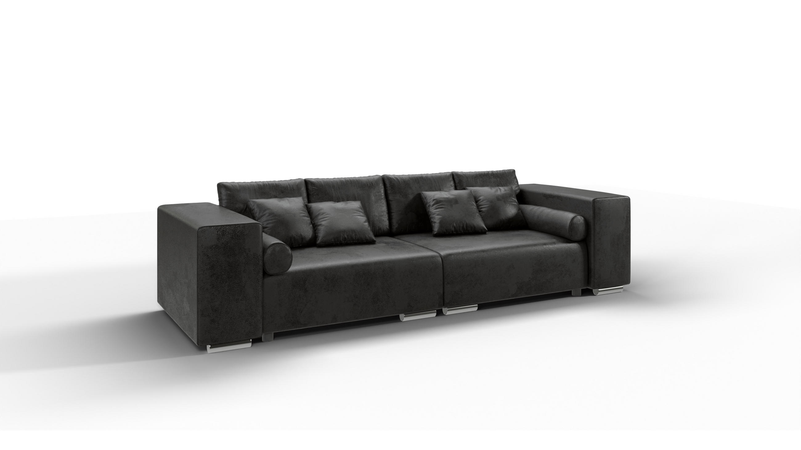 BIGSOFA Rico Anthrazit Microfaser Vintageoptik - Anthrazit/Schwarz, Kunststoff/Textil (290/80/110cm) - S-Style Möbel