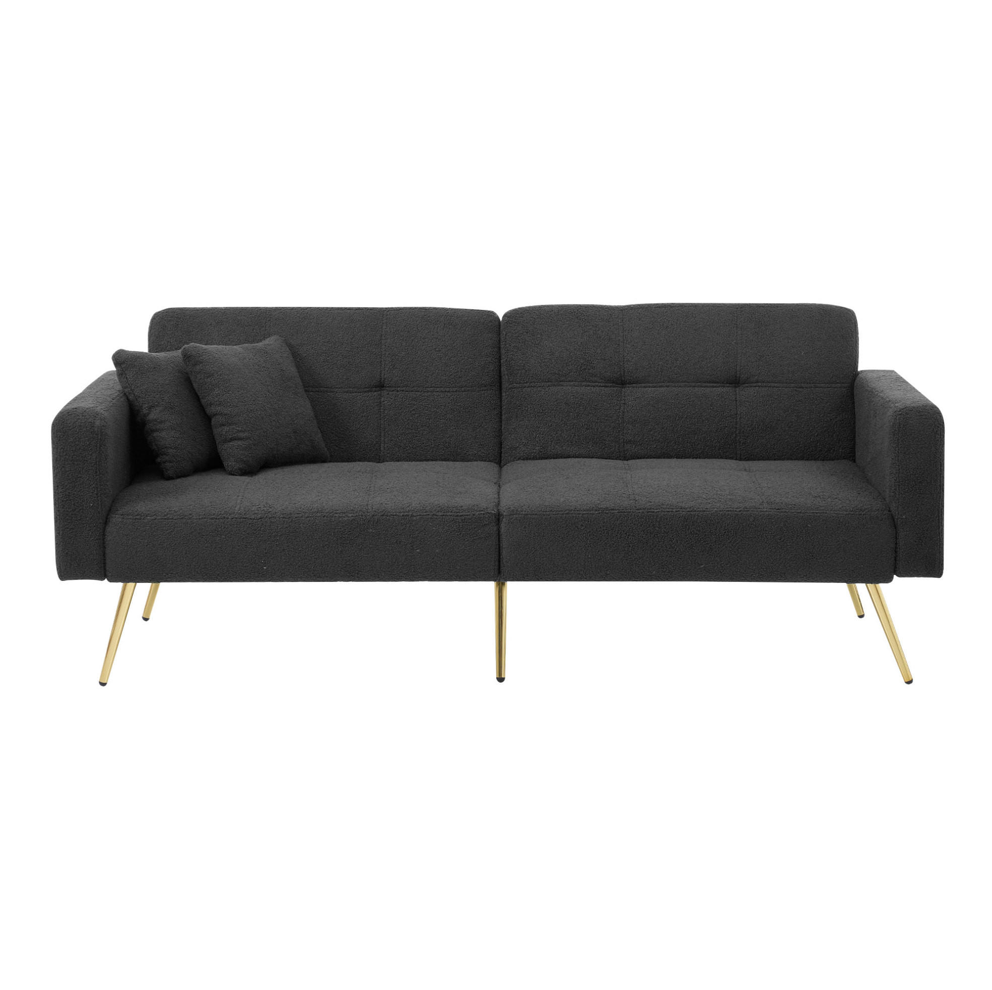 SCHLAFSOFA mit Bettfunktion verstellbarem Winkel Goldene Beine Antique Grey 175/64/72 cm - Dunkelgrau, Kunststoff (175/72/64cm) - OKWISH