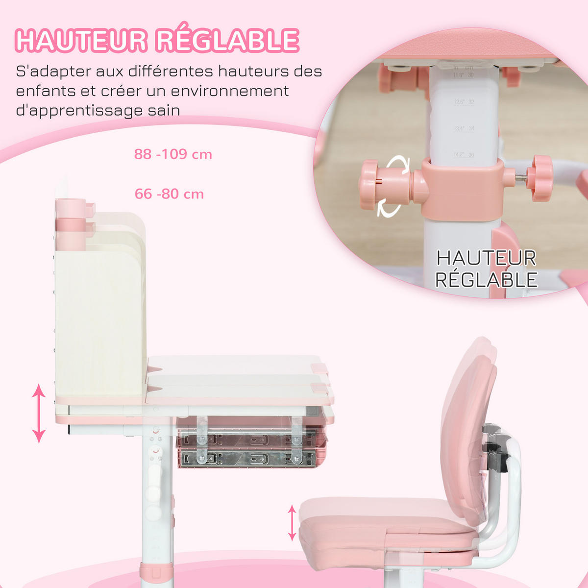 KINDERSCHREIBTISCH DE-17536 Rosé - Pink, Metall (80/109/52cm) - ComfortXL