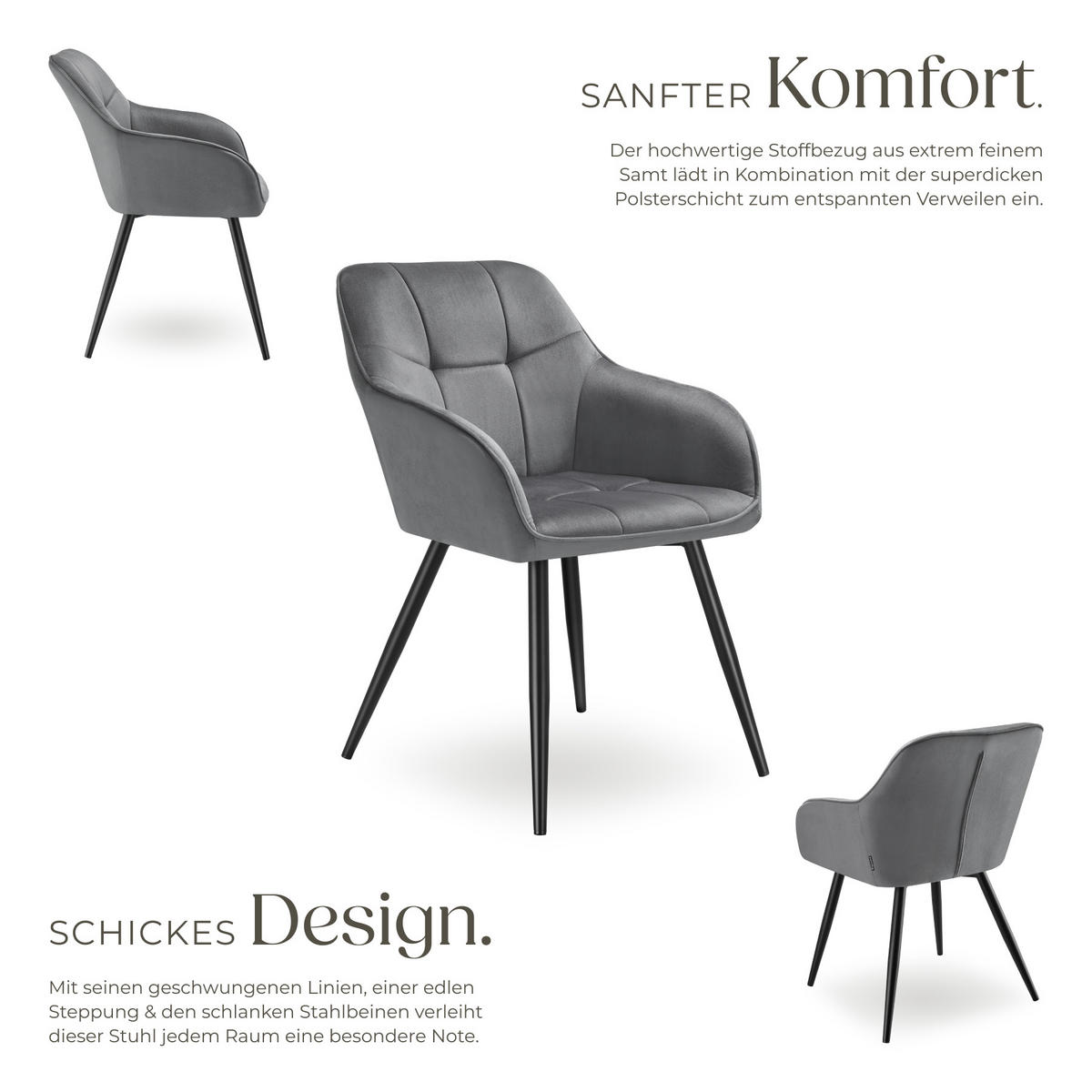 ESSZIMMERSTUHL 2er Set Marilyn 58 x 62 x 82 cm grau/schwarz - Schwarz/Grau, Kunststoff (58/82/62cm) - tectake