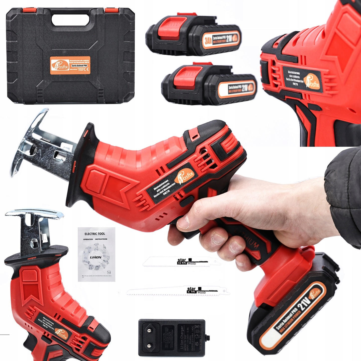 SÄBELSÄGE RW21V Set, 21 V Akku, 2x 3 Ah, Schnellladegerät, Holz 150 mm, LED, Koffer - Multicolor, Kunststoff/Metall (10/10/10cm)