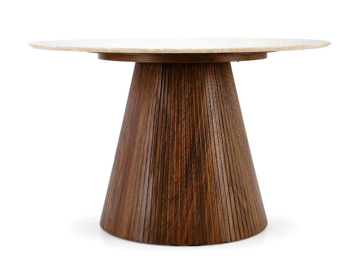 ESSTISCH Pireus Travertin / Nussbaum 120 / 120 / 76cm - Nussbaumfarben/Weiß, Holz/Holzwerkstoff (120/120/76cm) - Feldmann-Wohnen