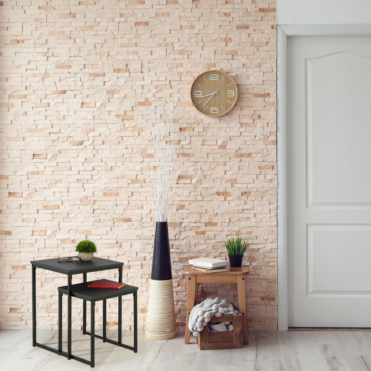 2XBEISTELLTISCH - Schwarz, Holzwerkstoff/Kunststoff (40/40/54cm) - Relaxdays