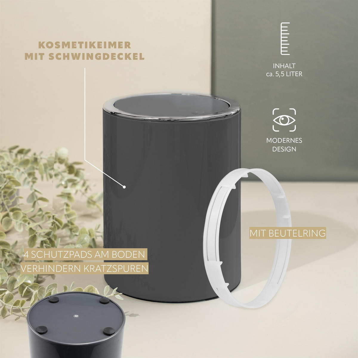 BAD-SET 3tlg. SAVONA, grau - Grau, Kunststoff (19/24.5/19cm) - bremermann