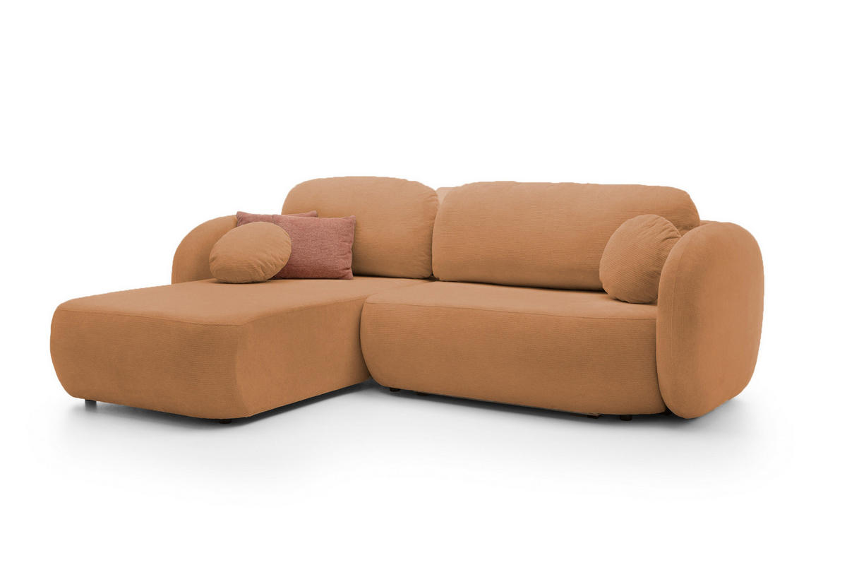 ECKSOFA OLIO L-Form Schlaffunktion mit Bettkasten, lose Rückenkissen, freistehend, LINKS 174x248 cm Dark orange - Dunkelorange, Holz/Textil (174/248cm) - DomoHome