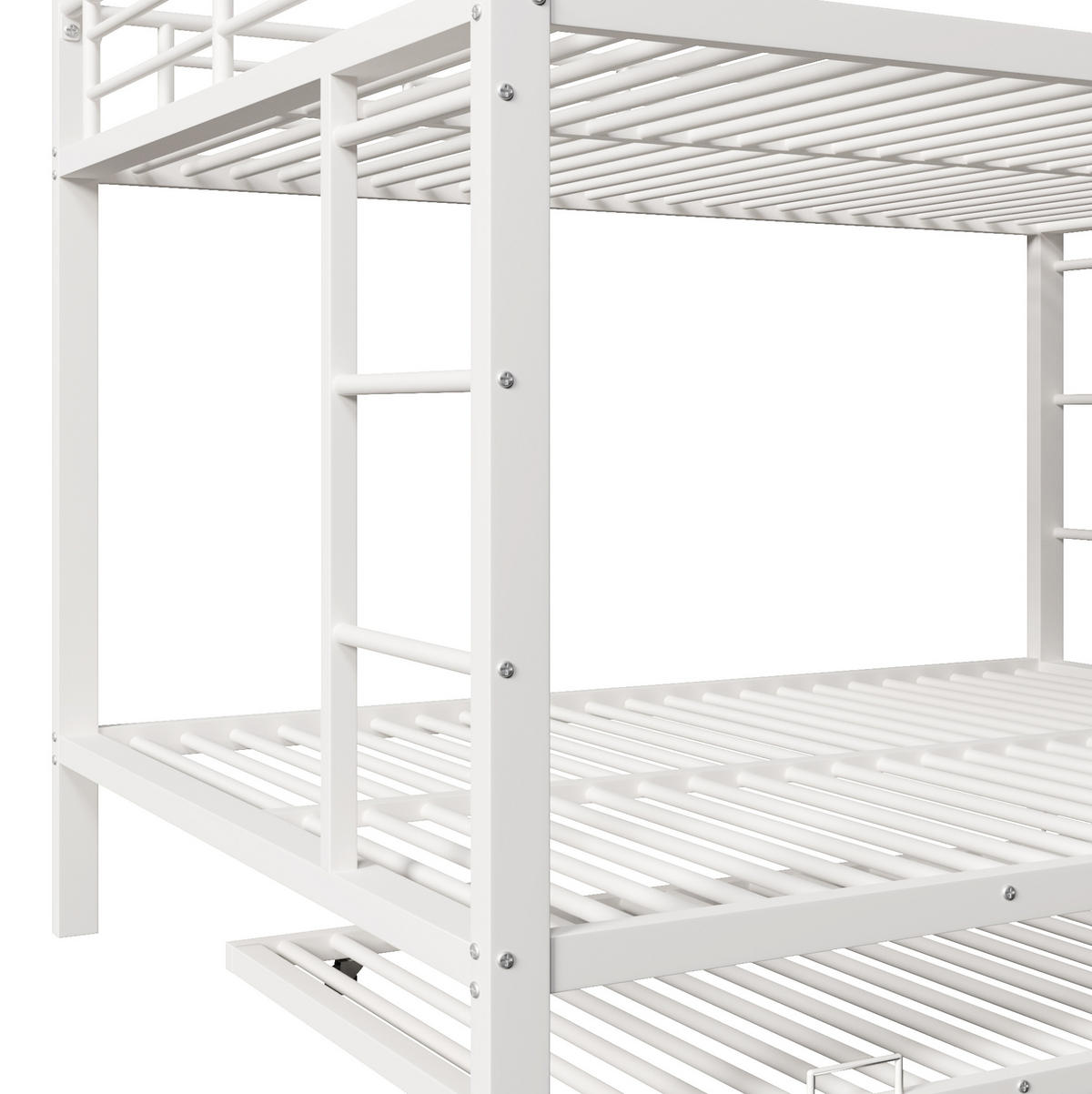 ETAGENBETT aus Metall 140x200 cm Weiß mit Ausziehbett und hohen Geländern - Weiß, Metall (140/200cm) - Modfu