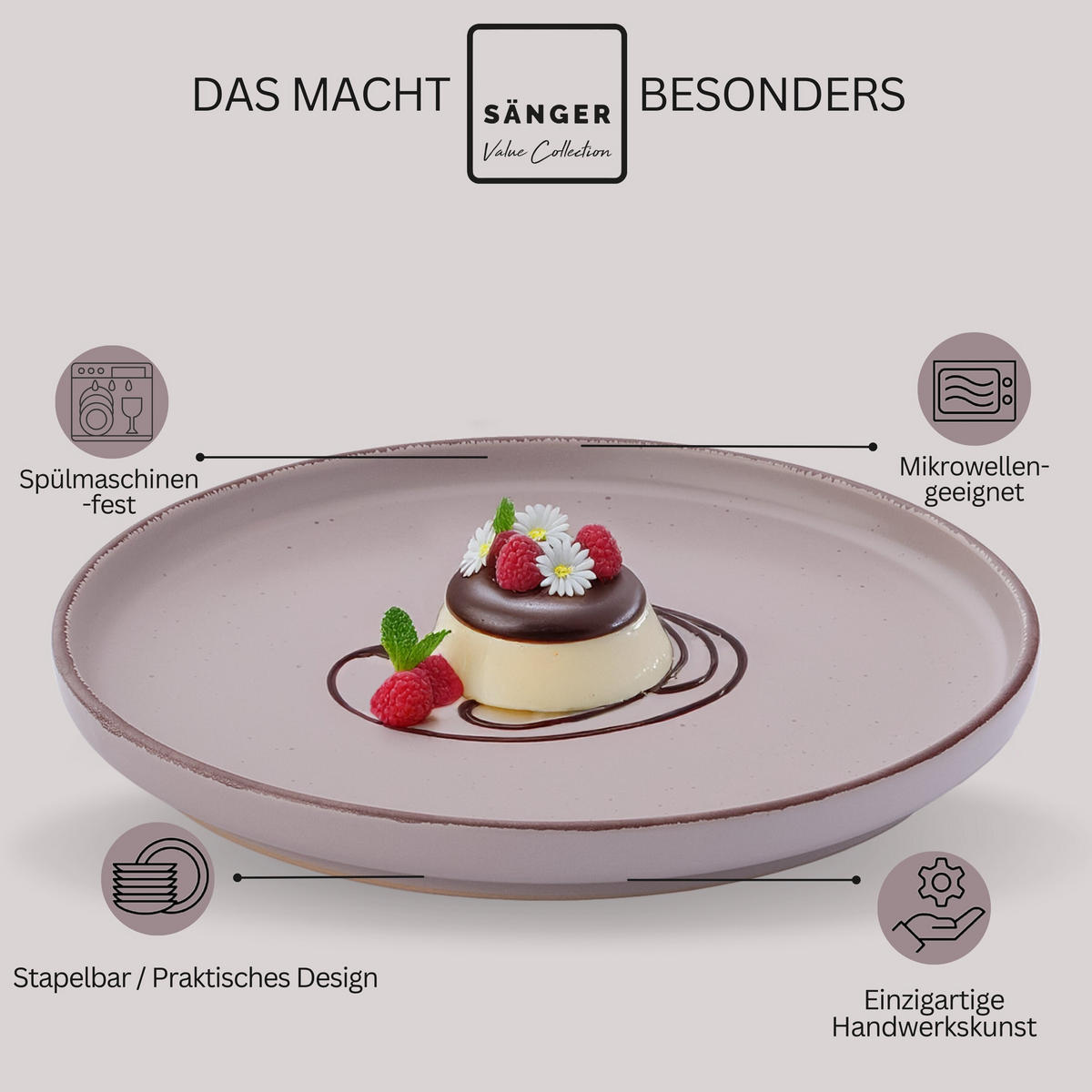 DESSERTTELLER BOMBAY ERDFARBEN - 4 teilig aus Steingut - Creme/Braun, Stein (20.5cm) - Sänger