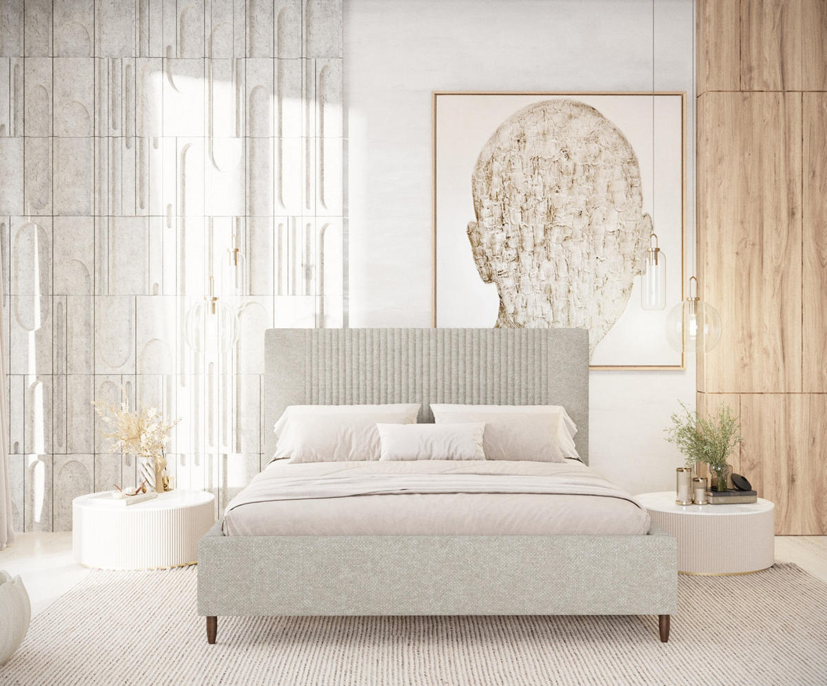 POLSTERBETT Etero Beige Grau 140/200 cm im Chenille-Stoff - Wengefarben/Beige, Holz/Holzwerkstoff (140/200cm) - Maison de Reve