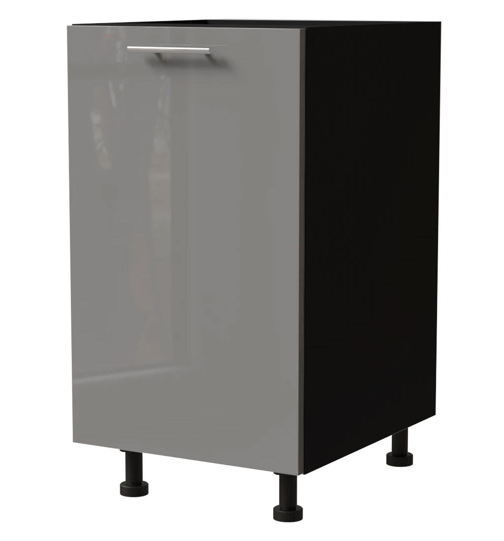 KÜCHENUNTERSCHRANK Essen D1D/45 Grau Hochglanz / Schwarz Matt 45 / 50 / 82cm - Schwarz/Grau, Holz/Holzwerkstoff (45/82/50cm) - Feldmann-Wohnen