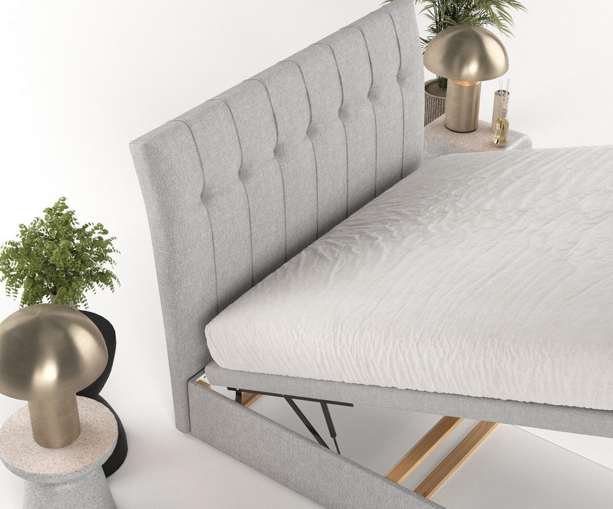 POLSTERBETT Kelsea mit Stauraum 200/200 cm Grau im Megan Stoff - Schwarz/Grau, Holz/Holzwerkstoff (200/200cm) - AltaBeds