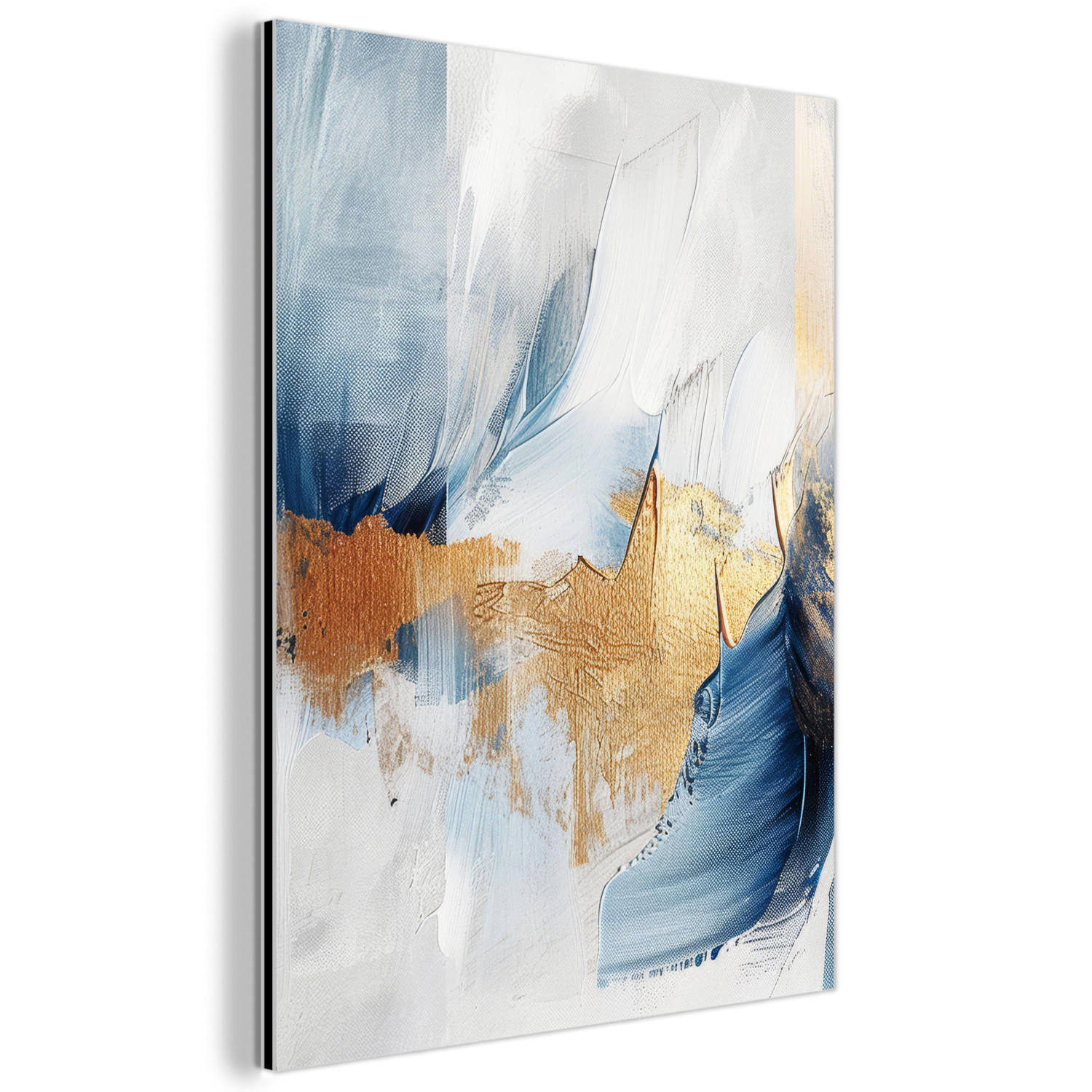 KOVOVÝ OBRAZ Zlatá - modrá - akvarel - umenie - moderné 60x80 cm - svetlomodrá, kov (60/80cm) - MuchoWow