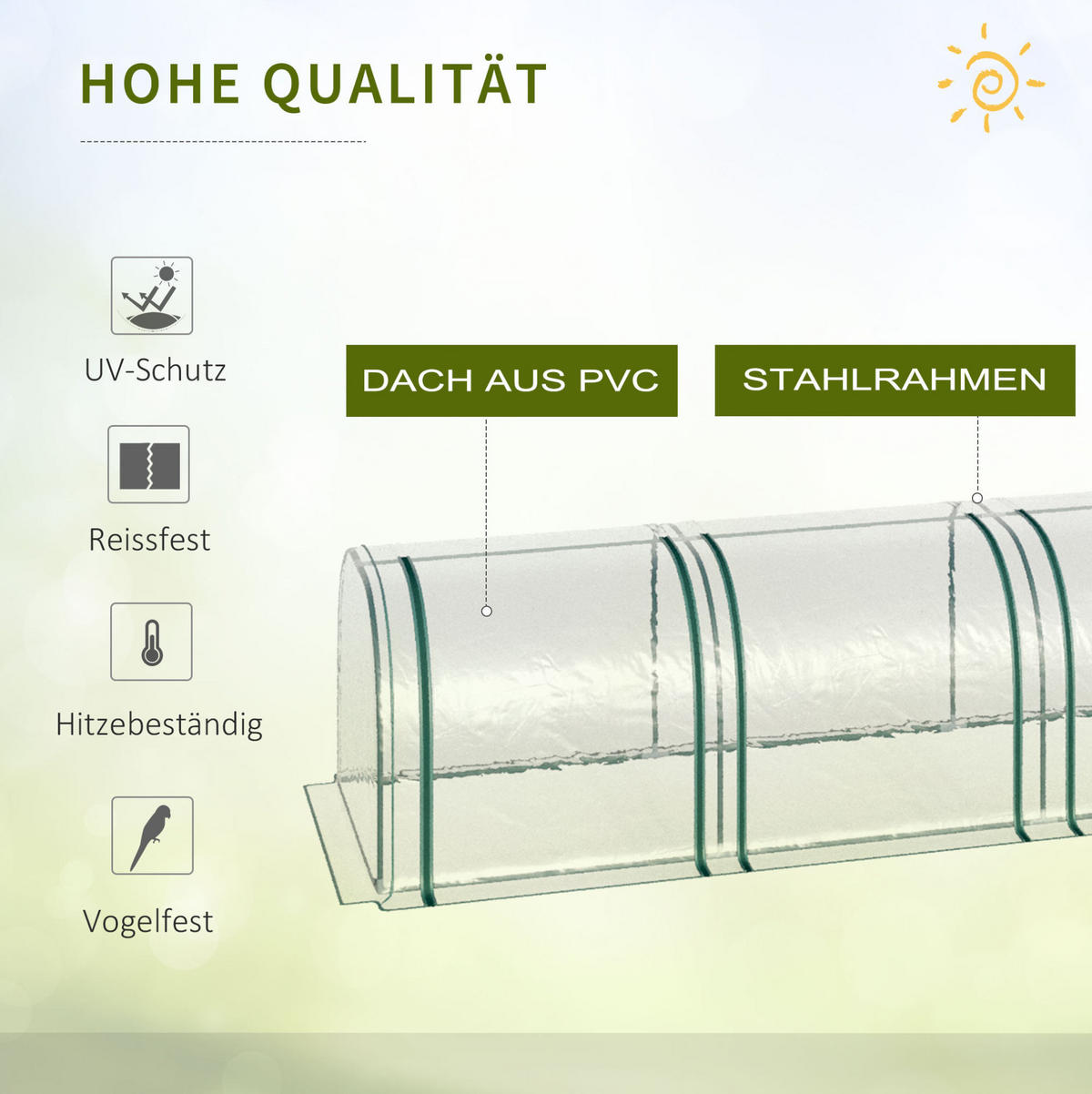 GEWÄCHSHAUS aus PVC 395x100x80 cm in Transparent mit 4 Reißverschlussfenstern - Transparent, Kunststoff (100/80/395cm) - Modfu
