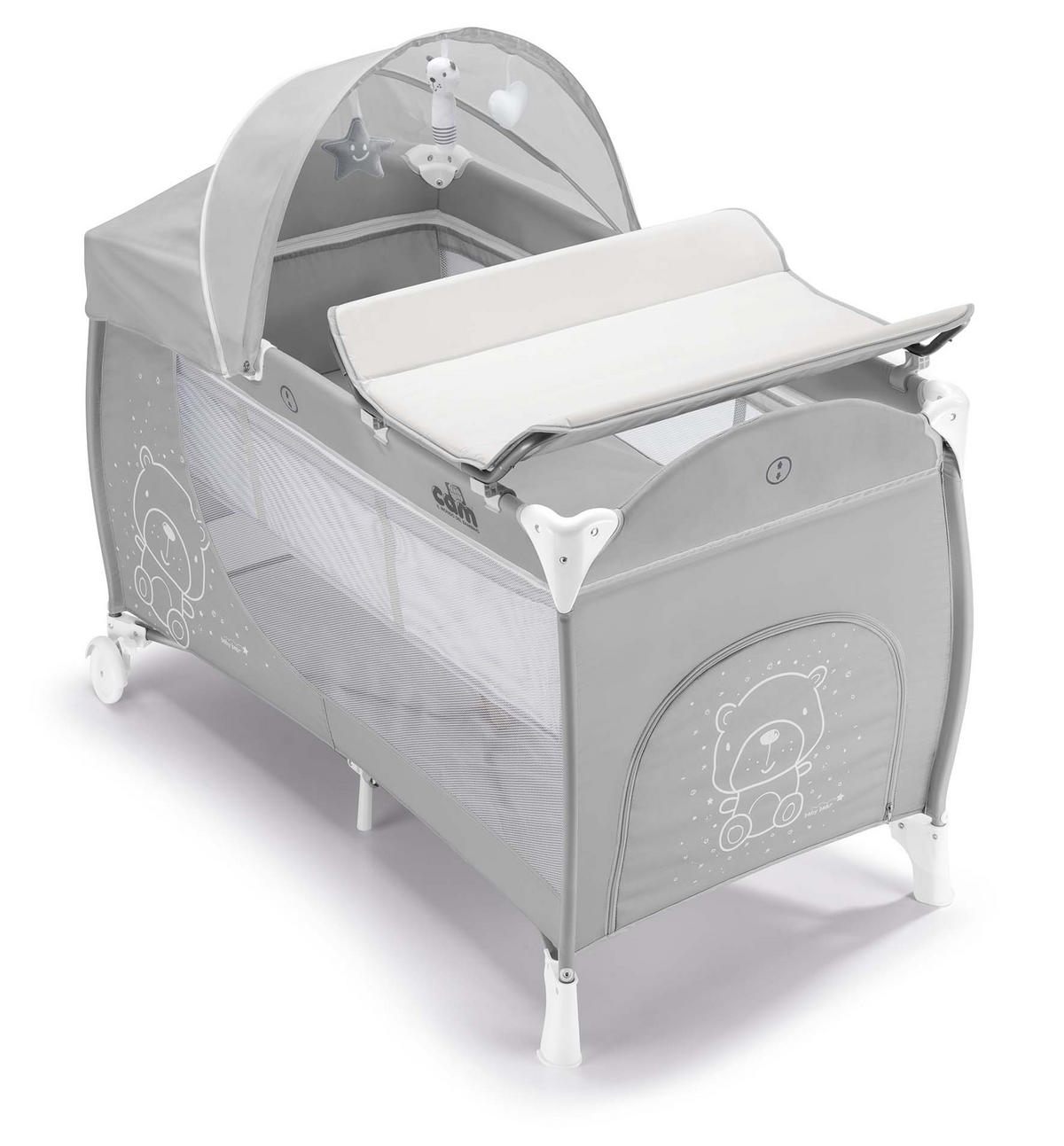 REISEBETT für Babys Daily Plus | für 0-36 Monate | Kinderreisebett inklusive Wickelunterlage und Transporttasche | Grau - Grau, Textil (26/23/80cm) - Cam il Mondo del Bambino S.p.A.