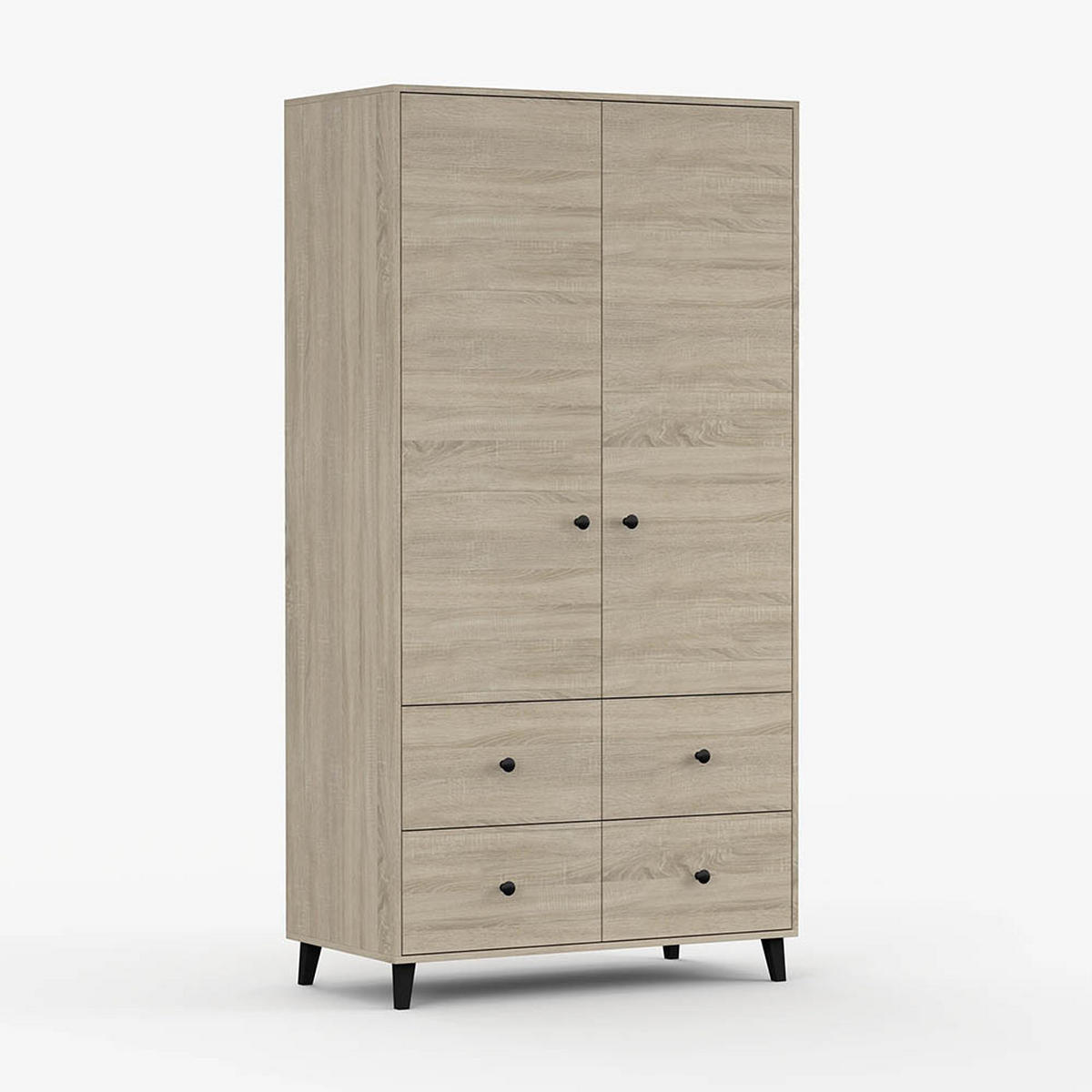 DREHTÜRENSCHRANK 104/202/55 cm 2-türig Fox 06 Sonoma Eiche/Sonoma Eiche - Schwarz/Sonoma Eiche, Holzwerkstoff/Metall (104/201/55cm) - imoebel24