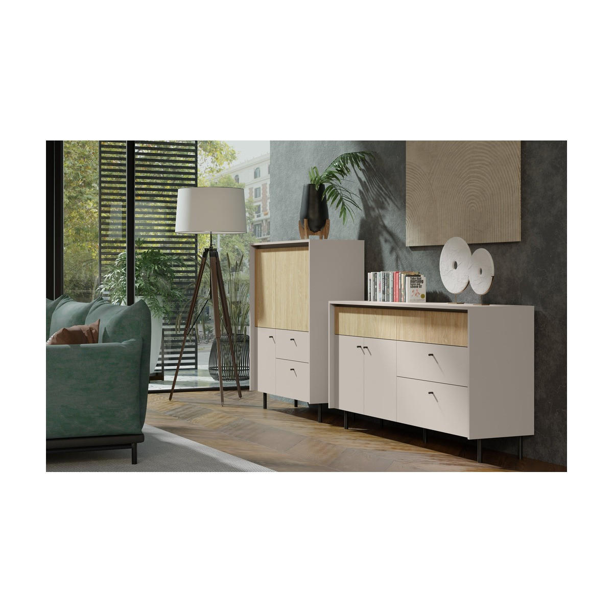 WOHNZIMMER Set – MALTA System – Beige - Beige, Holzwerkstoff (103.5/125.5/42cm) - hi-markt