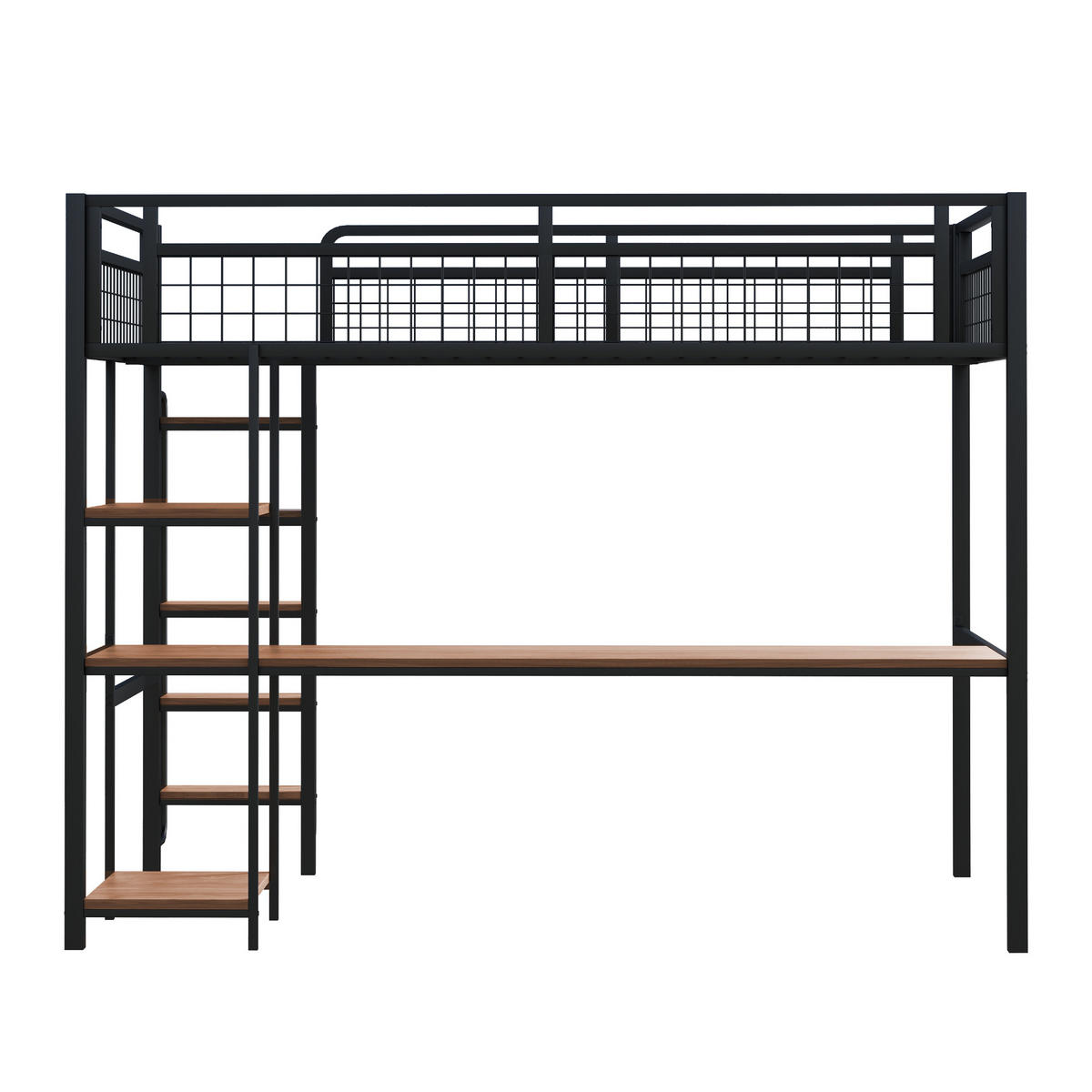 HOCHBETT aus Metall 140x200 cm in Schwarz mit Tisch & Regalen - Schwarz, Metall (140/200cm) - Modfu