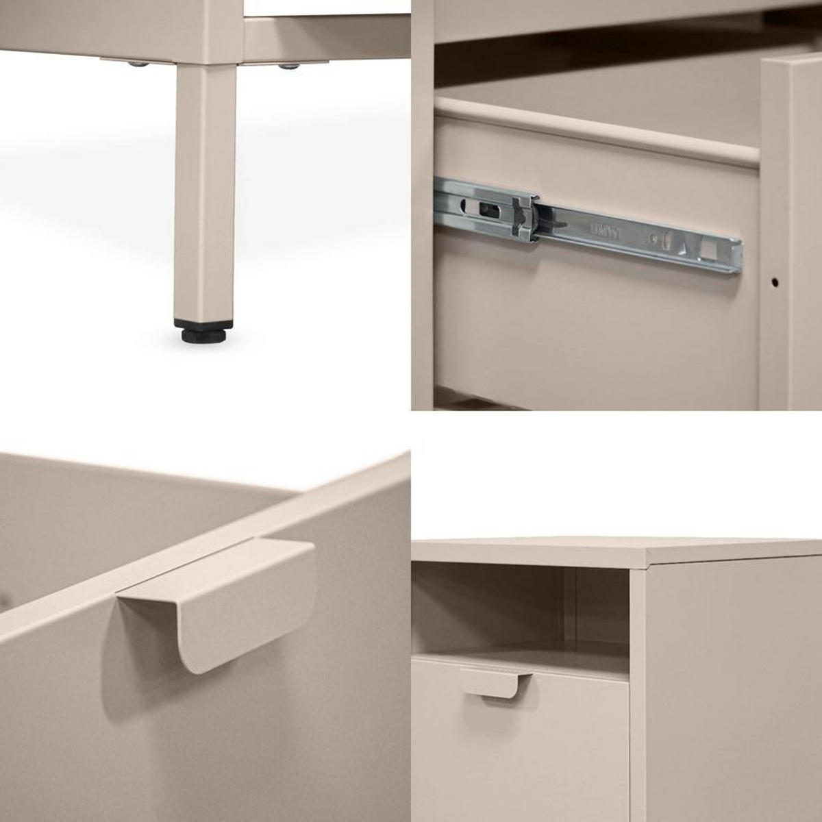 NACHTTISCHE 2er-Set Industrial-Design aus Metall, 1 Schublade, 1 Nische, Beige - Thea - Beige, Metall (45/50/35cm) - Casanoov