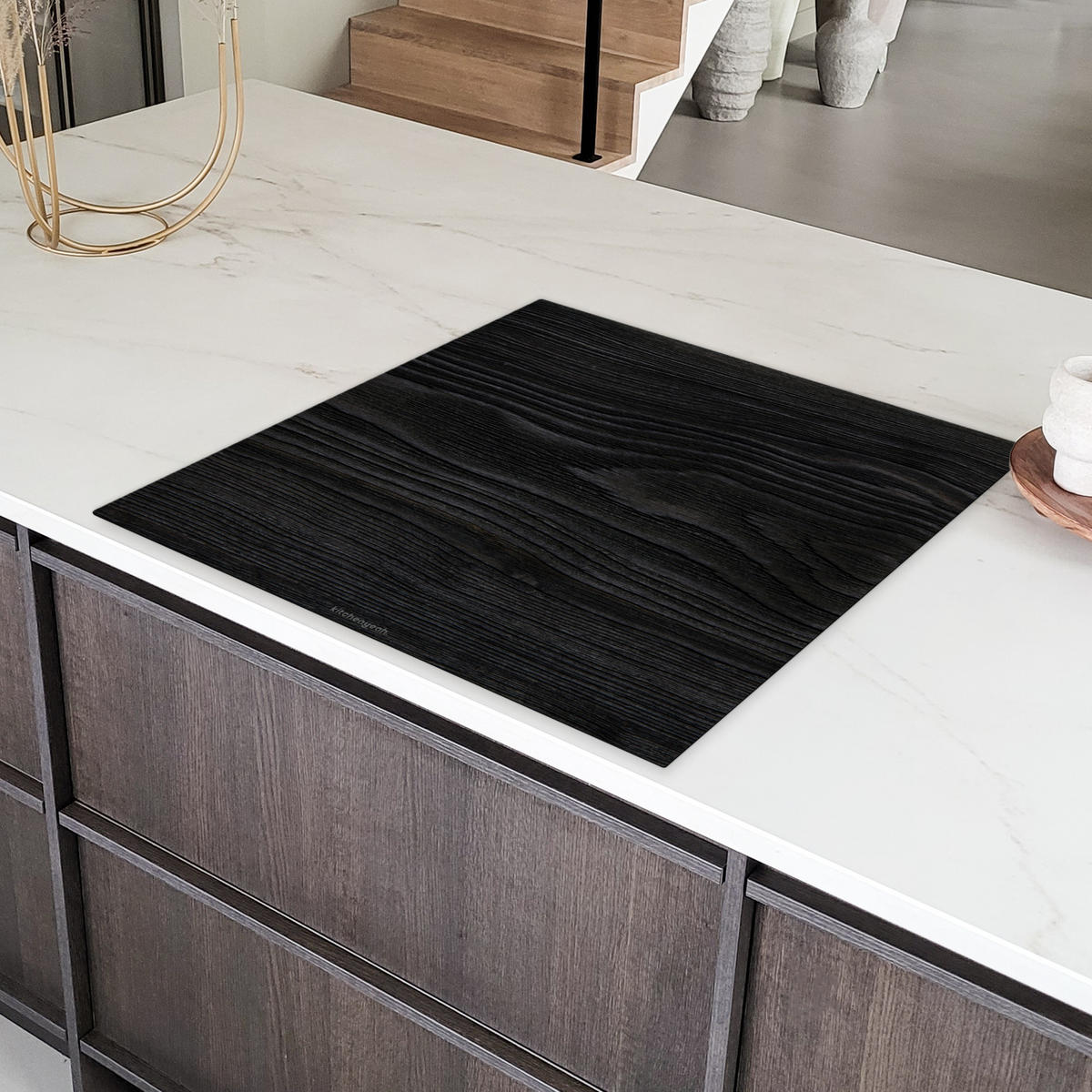 HERDABDECKPLATTE Schwarz - Holzoptik 78x78 cm - Schwarz, Kunststoff (78/78/0.2cm) - MuchoWow