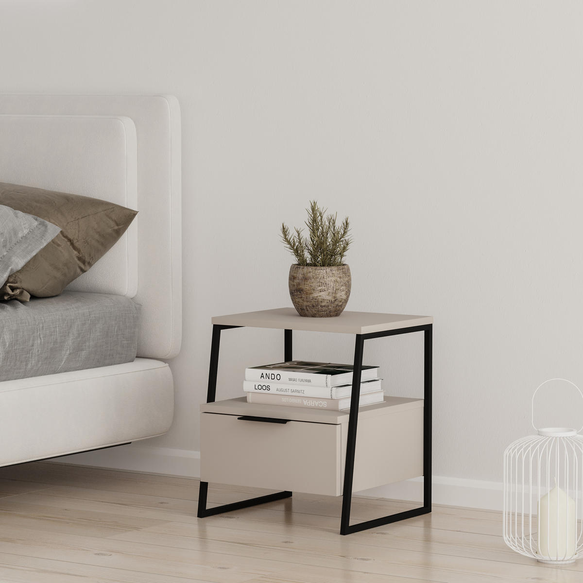 NACHTTISCH MIT SCHUBLADEN Pal Sandstein 45/41/50 cm - Sandfarben, Holzwerkstoff (45/50/40cm) - Decortie