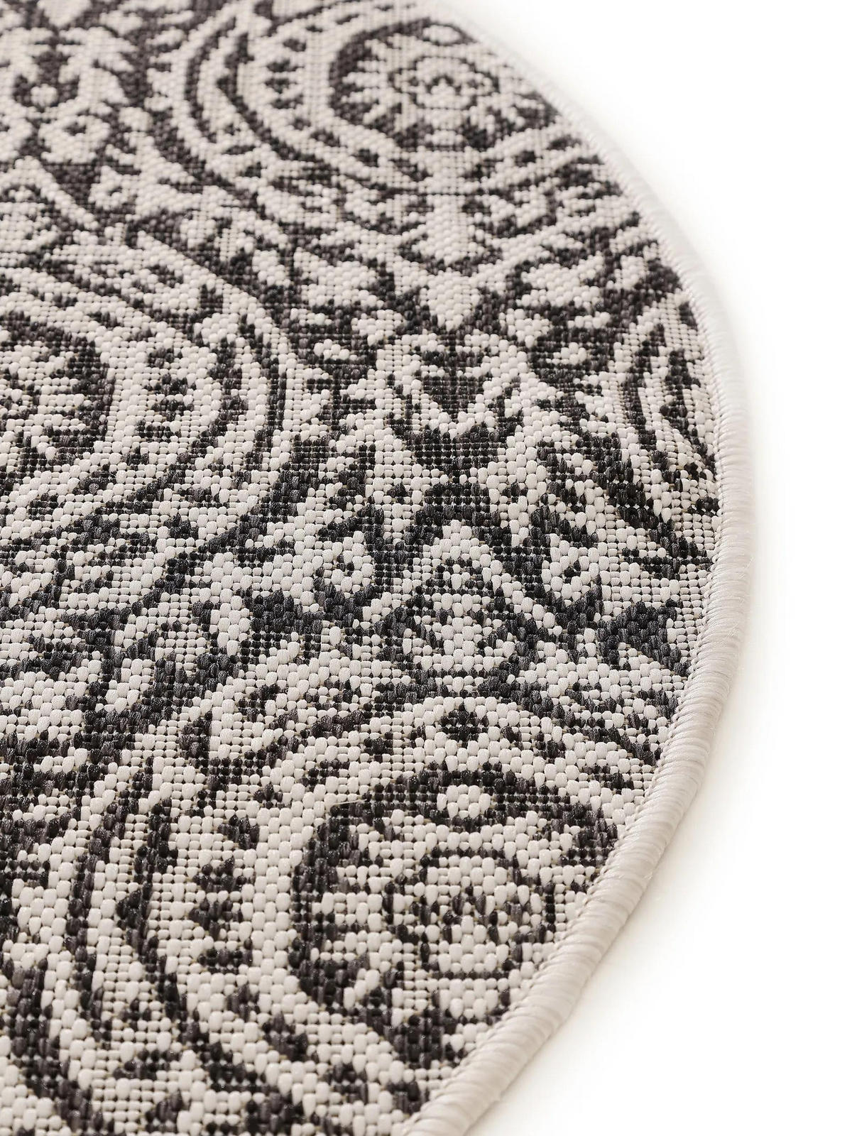 OUTDOORTEPPICH rund Cleo Weiß/Schwarz ø 120 cm rund - Weiß, Textil (120/120cm) - benuta Nest